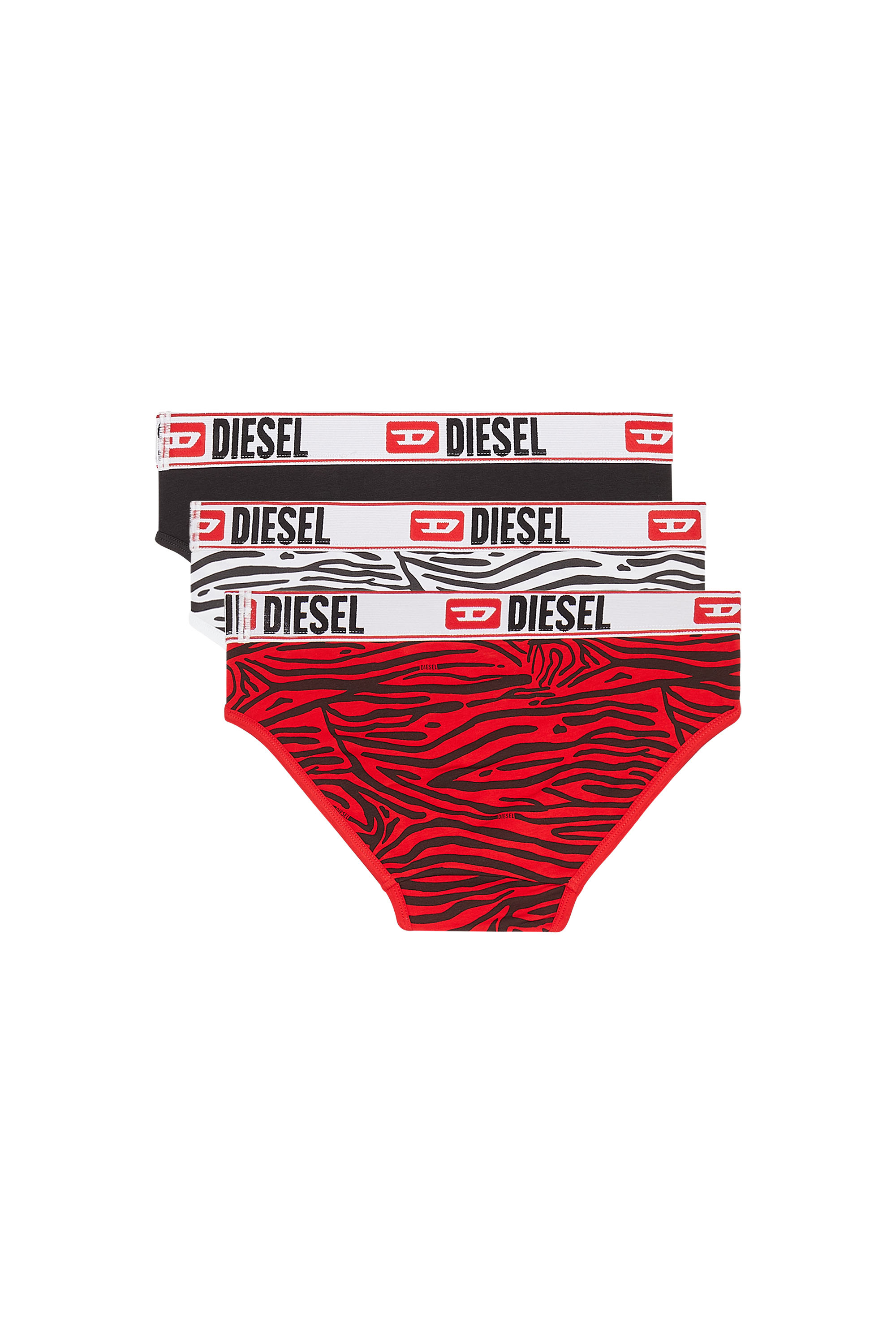 Diesel - UMBR-ANDRETHREEPACK, Man's Three-pack briefs plain and zebra-print in Red/Black - 2
