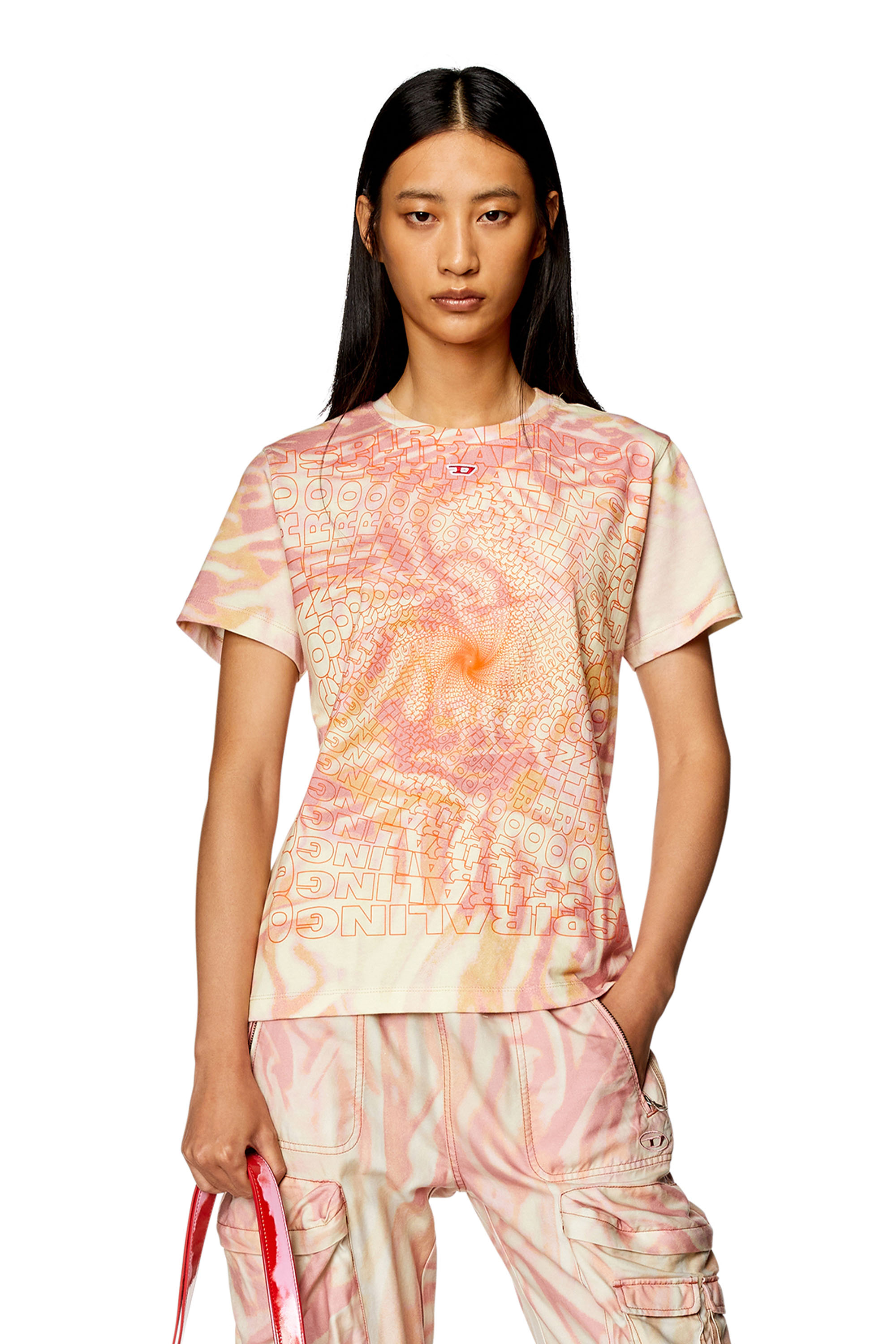 Diesel - T-REGS-N6, Woman's T-shirt with zebra-camo print in Face Powder - 1