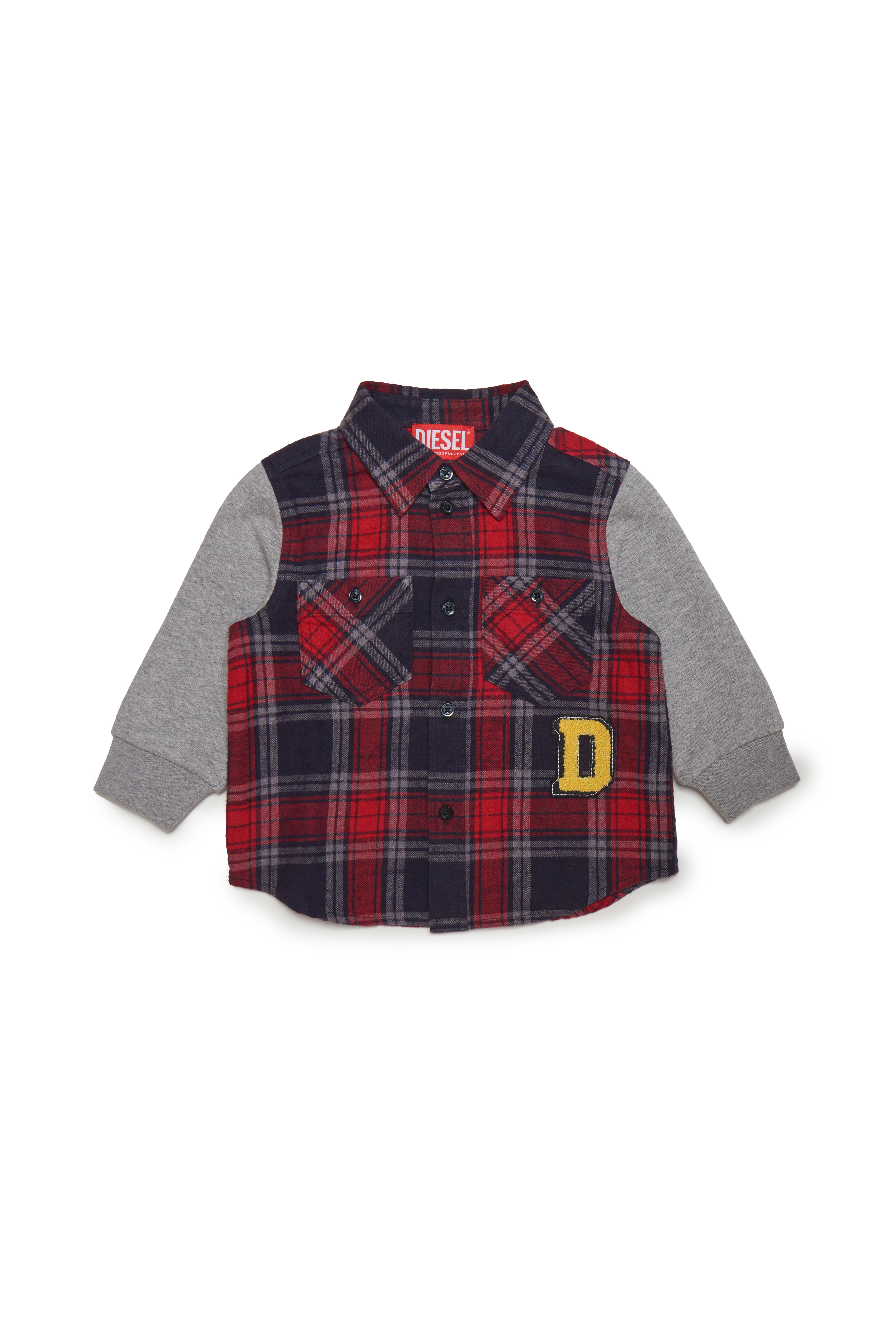 Diesel - CUADEB OVER, Man's Checked overshirt with jersey sleeves in Red - 1