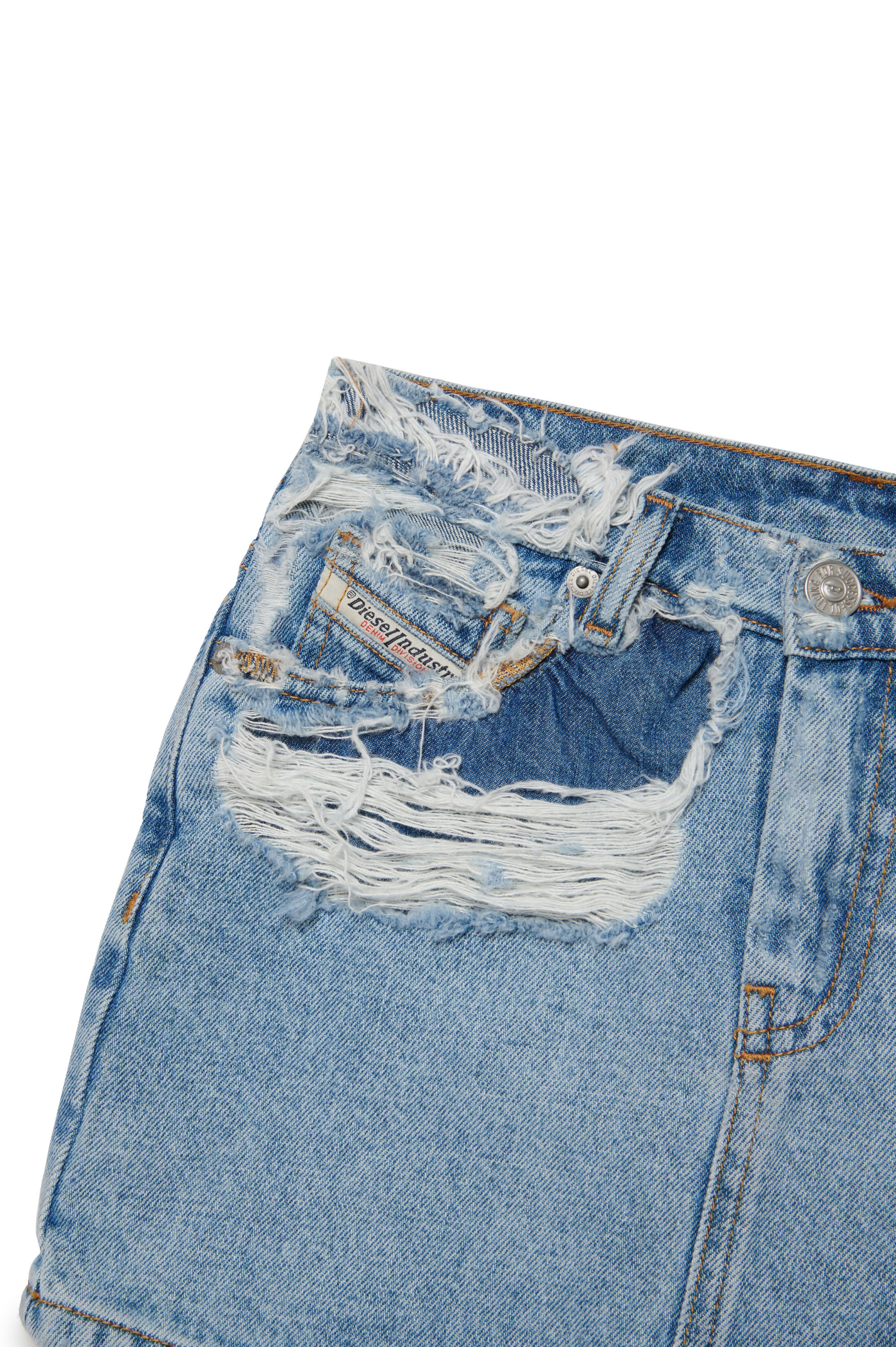 Diesel - GERON-S3-J, Woman's Short skirt in destroyed denim in Light Blue - 3