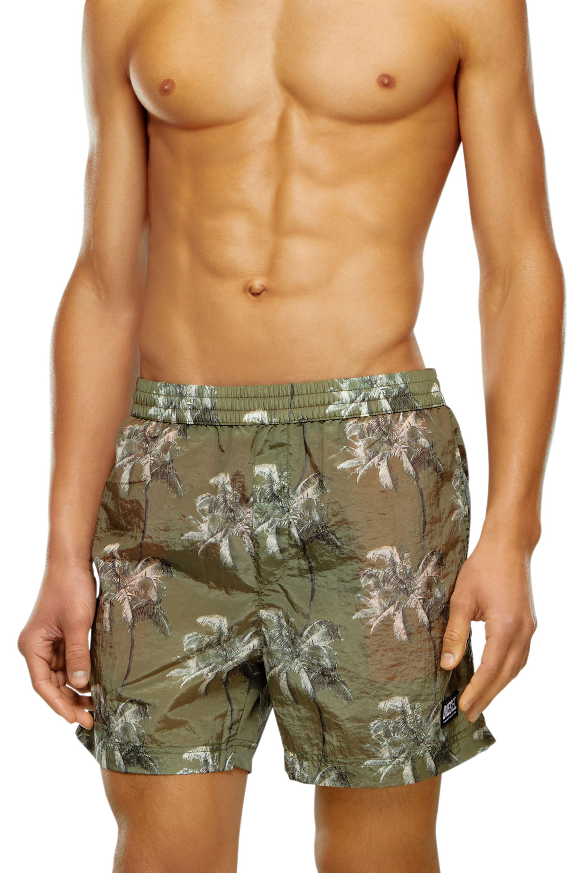 Diesel - BMBX-RIO-41CM-PARACHUTE, Man's Palm-tree board shorts in crinkled fabric in Military Green - 2