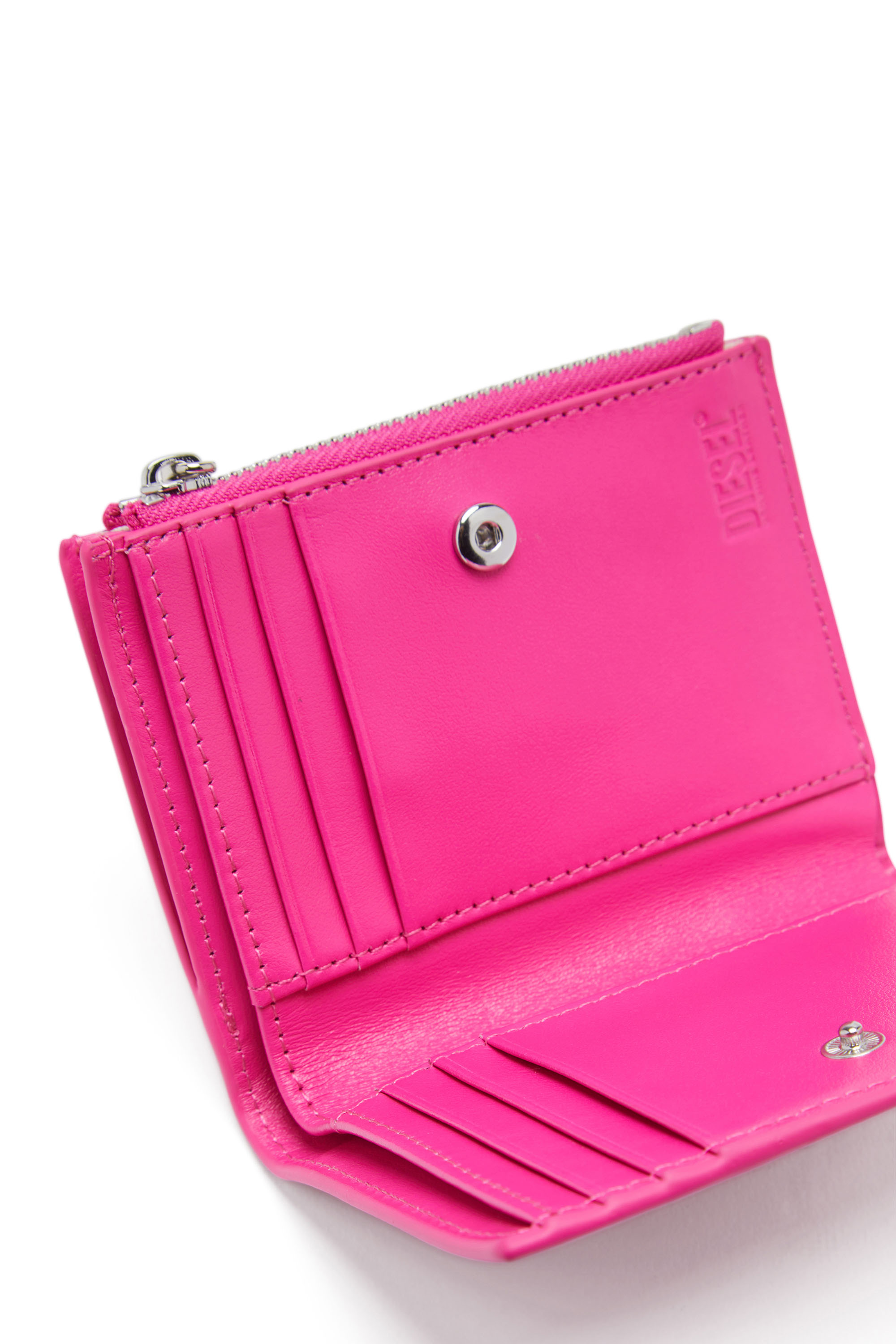 Diesel - 1DR-FOLD BI-FOLD ZIP II, Woman's Small leather wallet with embossed logo in Hot pink - 3