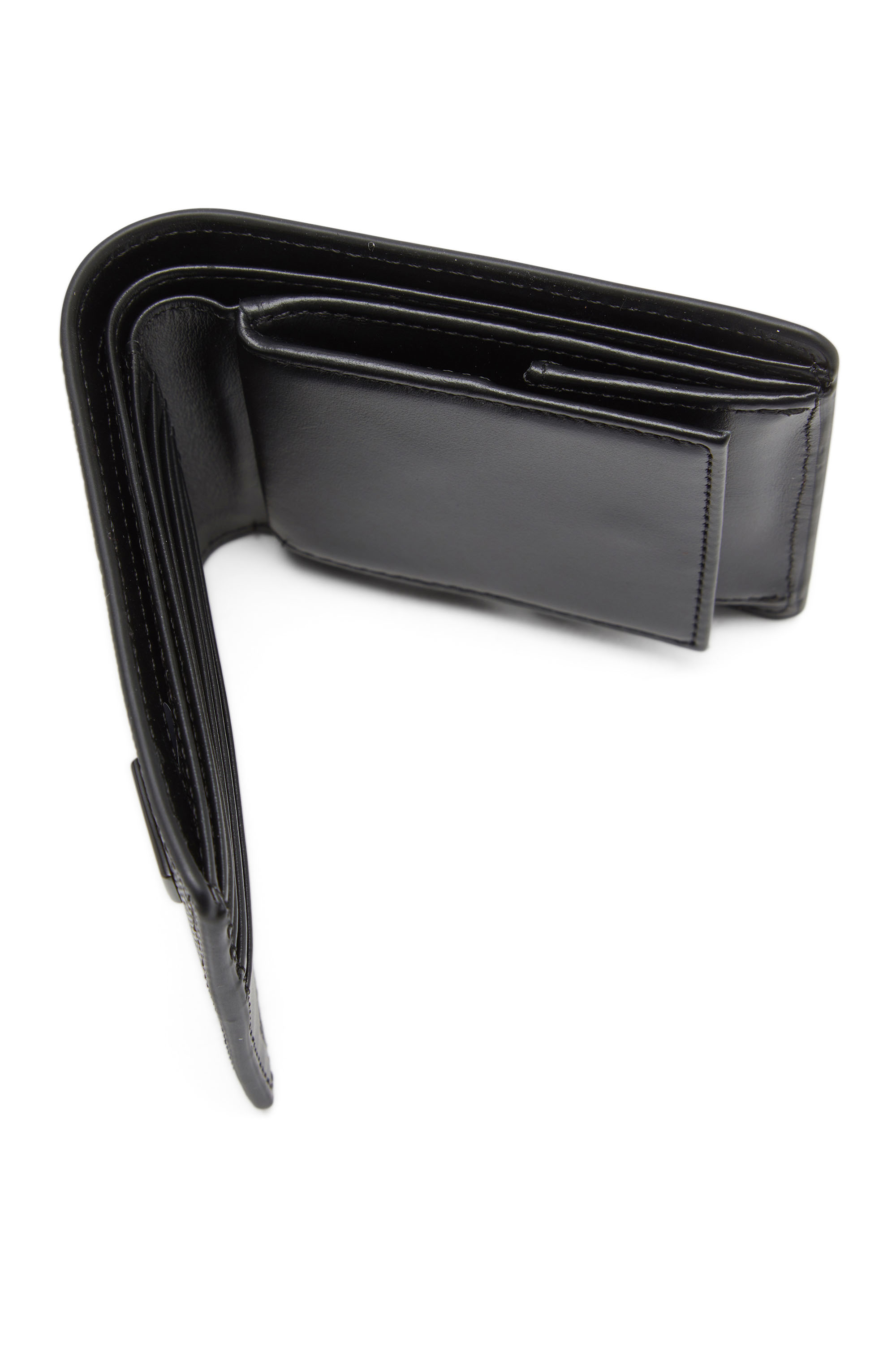 Diesel - 1DR BI-FOLD COIN S 3D, Man's Bi-fold wallet in textured leather in Black - 3