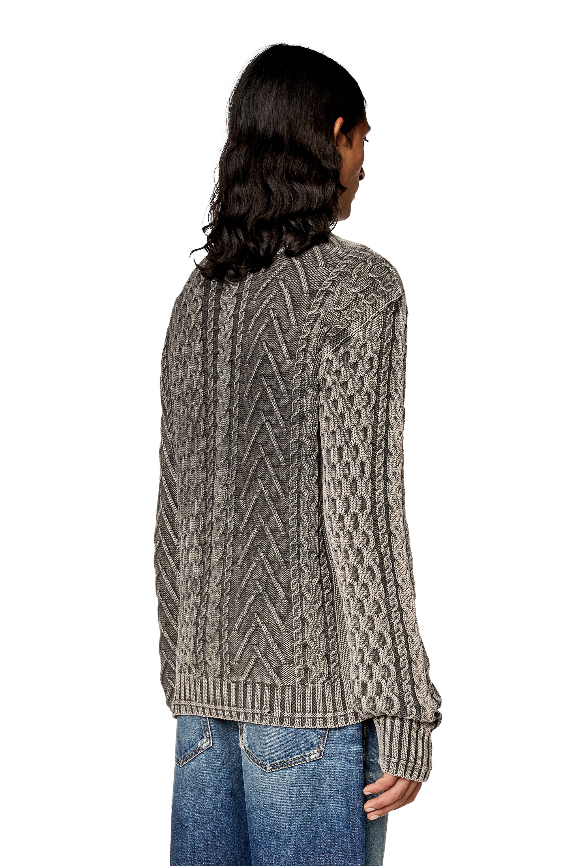 Diesel - K-EPANO, Man's Stonewashed cardigan in cotton knit in Black - 4