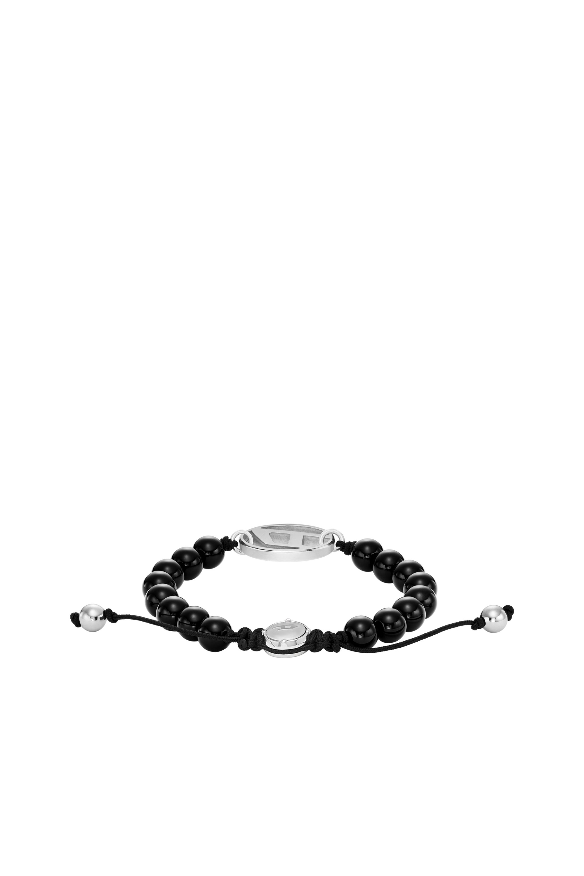 Diesel - DX1434, Unisex's Oval D Logo Black Agate Beaded Bracelet in Black - 2