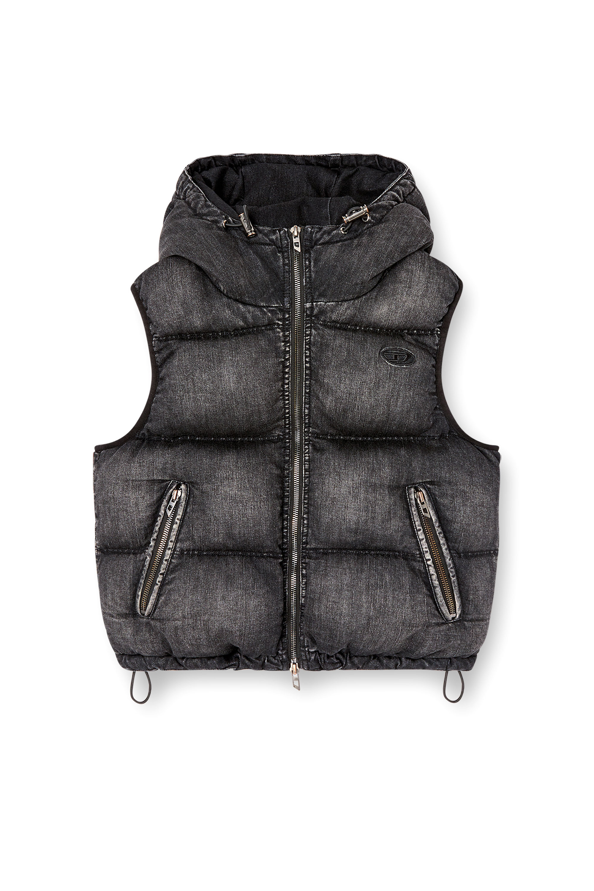 Diesel - W-HOPPER, Woman's Hooded puffer vest in faded denim in Black - 3