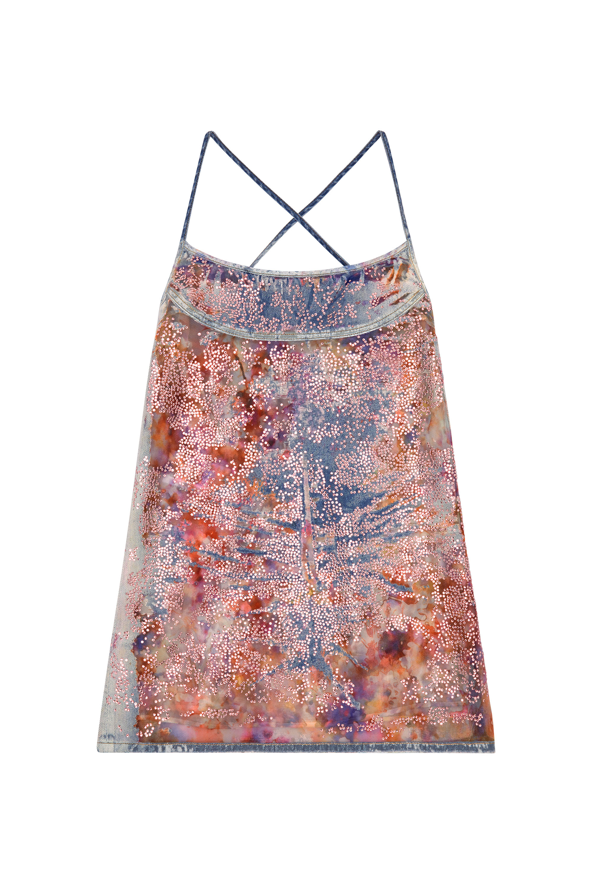 Diesel - DE-HELD-SHORT-FSE, Woman's Strappy midi dress in sequin denim in Blue/Red - 2
