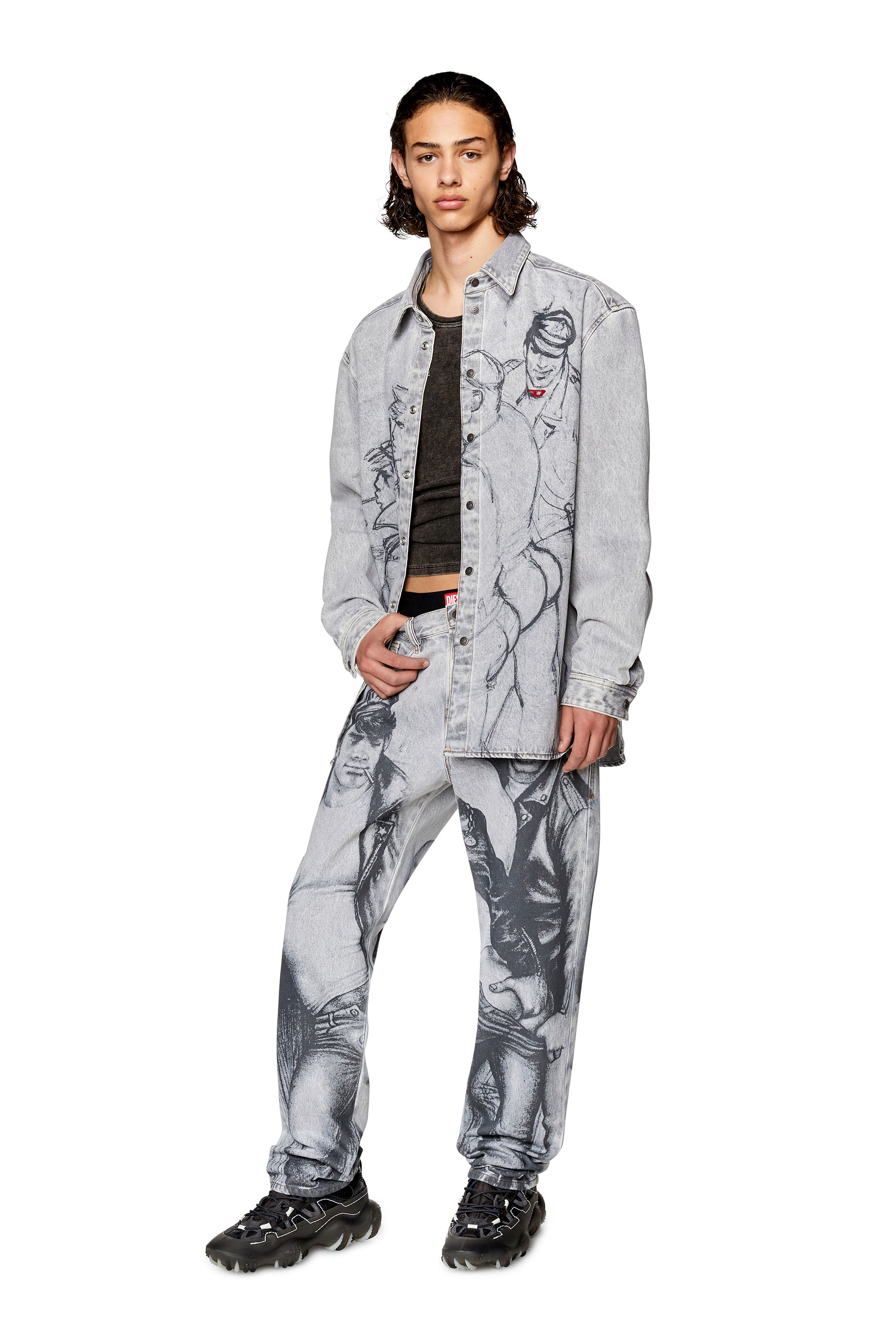 Diesel - PR-D-SIMPLY-OVER, Unisex's Denim shirt with sketch print in Light Grey - 3