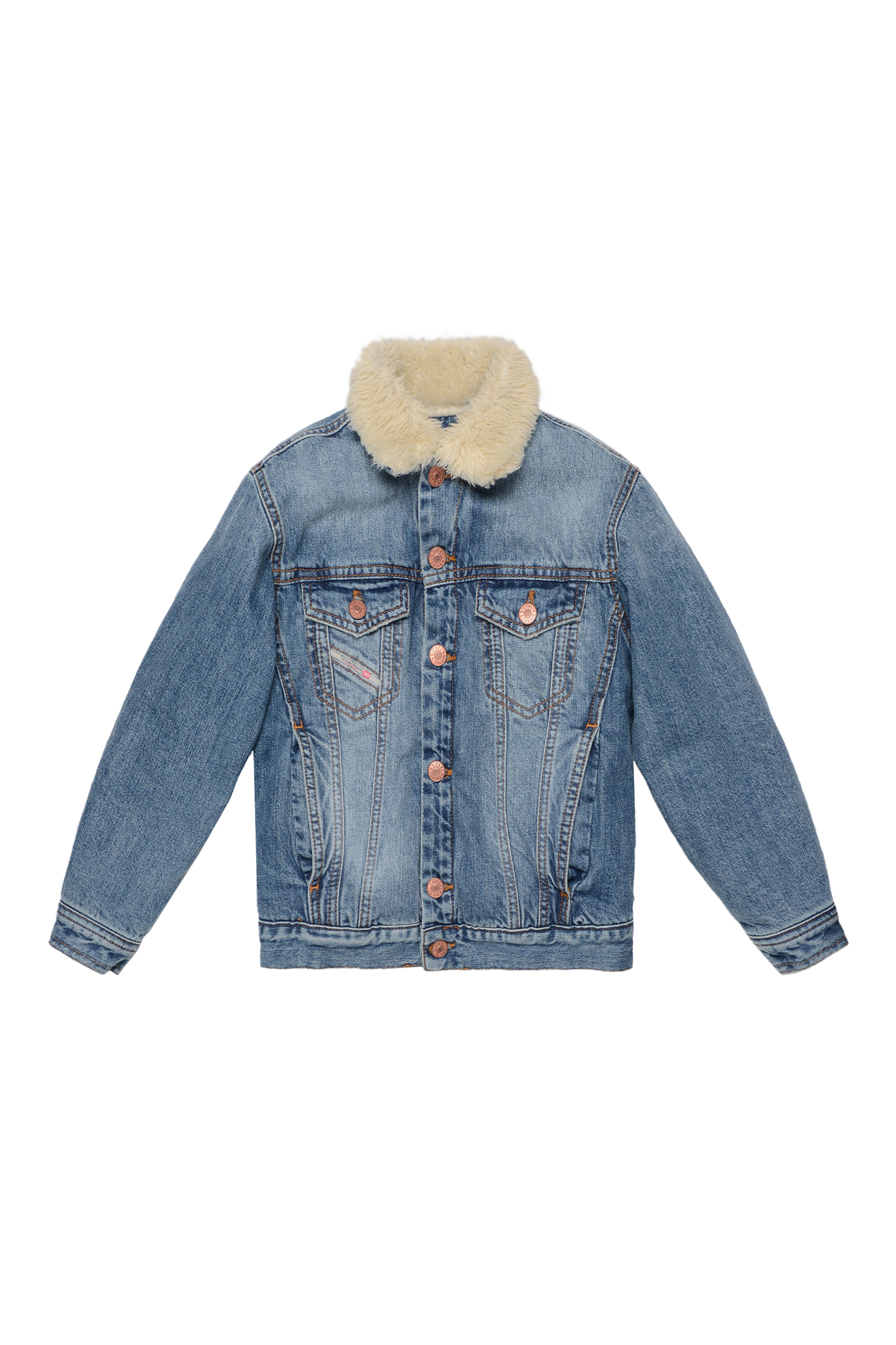 Diesel - JRESKY, Man's Trucker jacket with teddy fur in Light Blue - 1