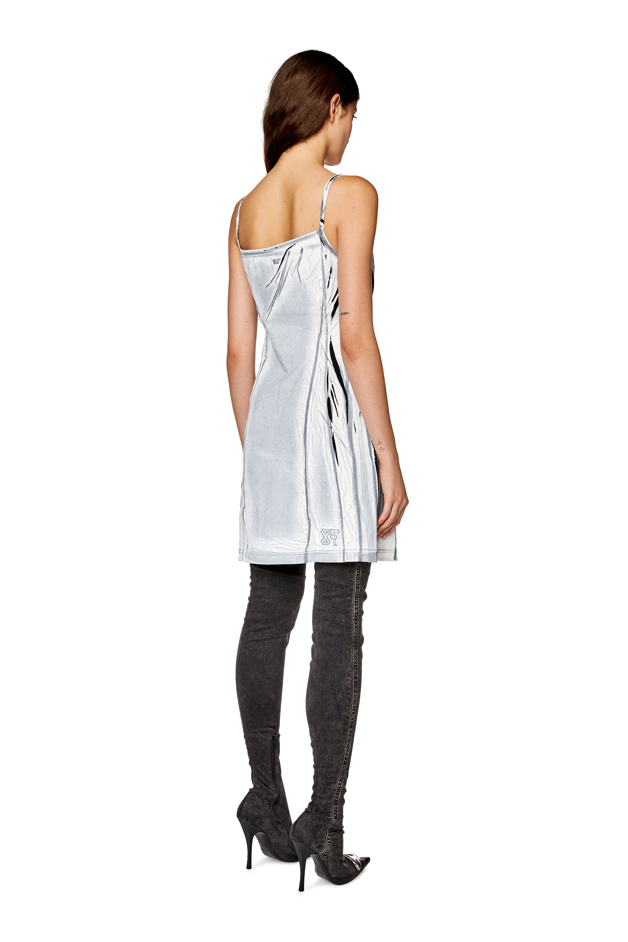 Diesel - D-LAZOT, Woman's Strappy dress with shadowy overprint in Light Blue - 3