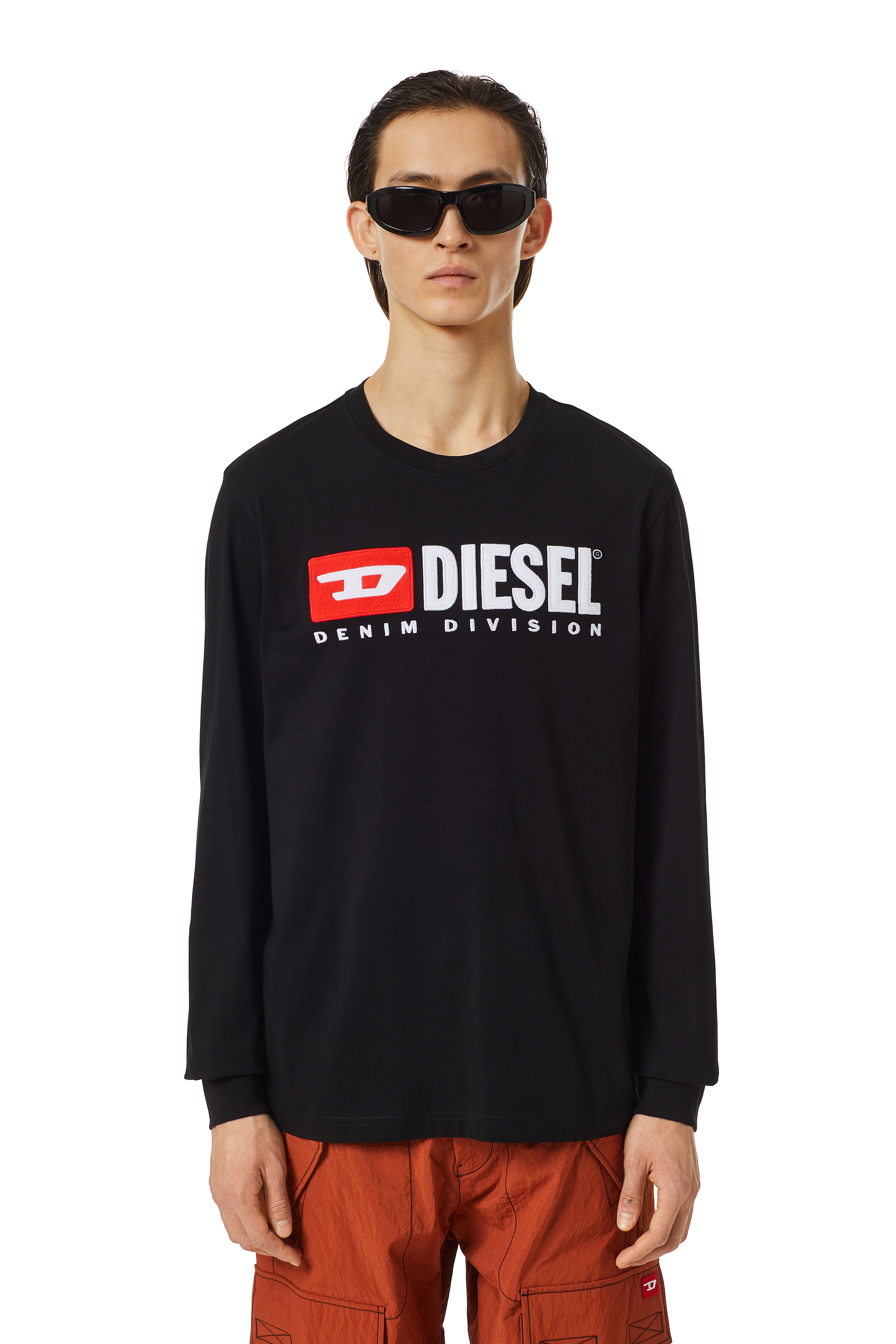 Diesel - T-JUST-LS-DIV, Man's Long-sleeve T-shirt with fleece logo in Black - 1