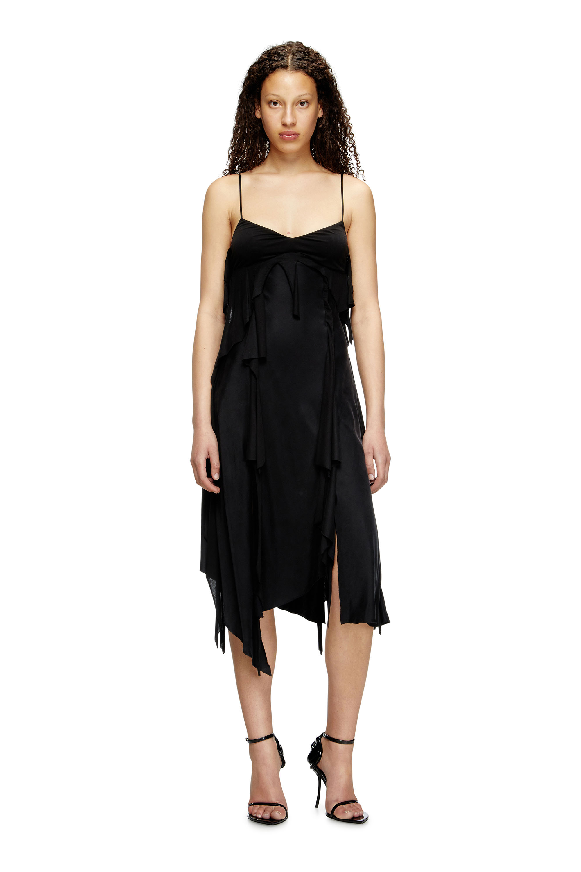Diesel - D-ANCER, Woman's Satin dress with raw-cut flounces in Black - 2