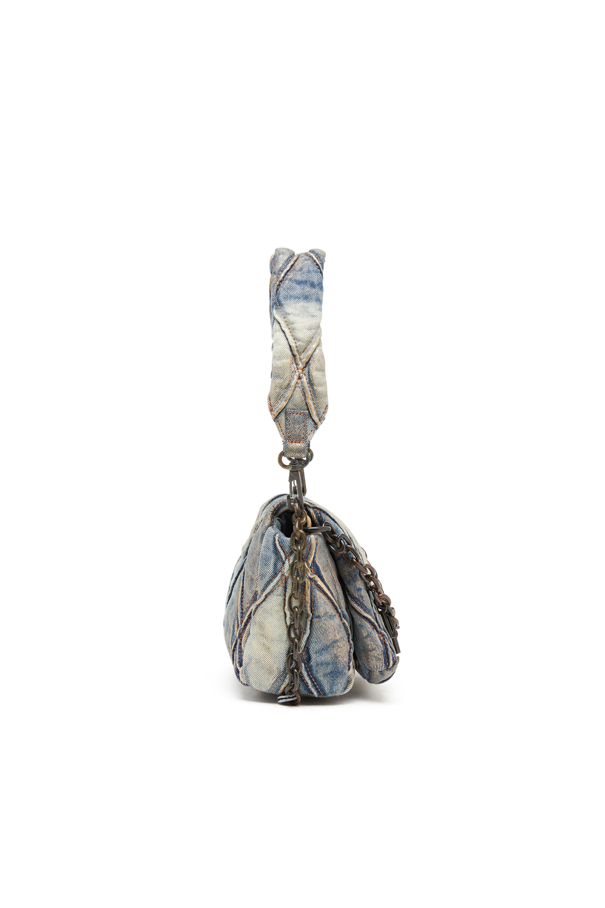 Diesel - CHARM-D SHOULDER S, Woman's Charm-D S-Small shoulder bag in metallic quilted denim in Blue/Gold - 3