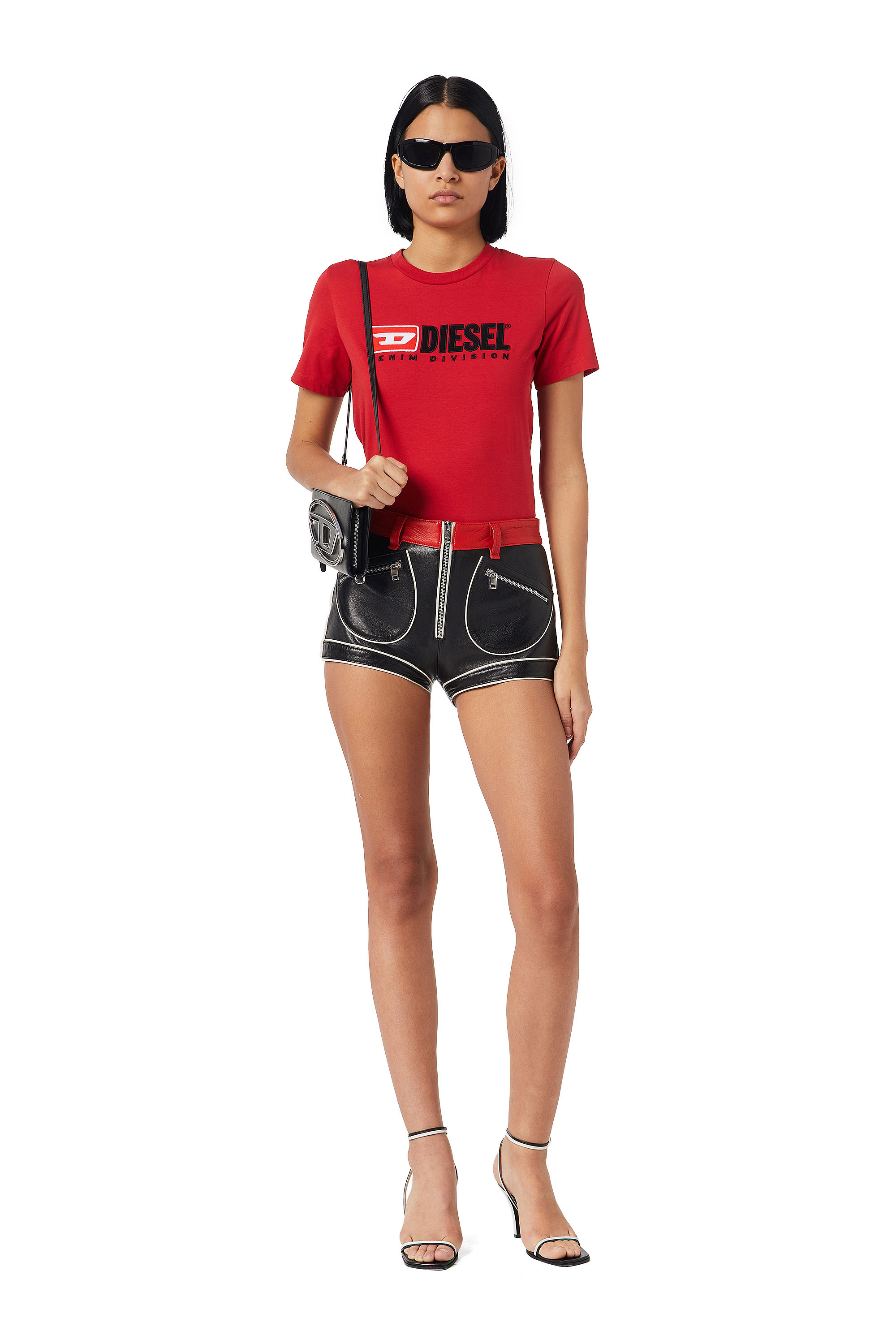 Diesel - T-REG-DIV, Woman's T-shirt with fleece patches in Red - 2