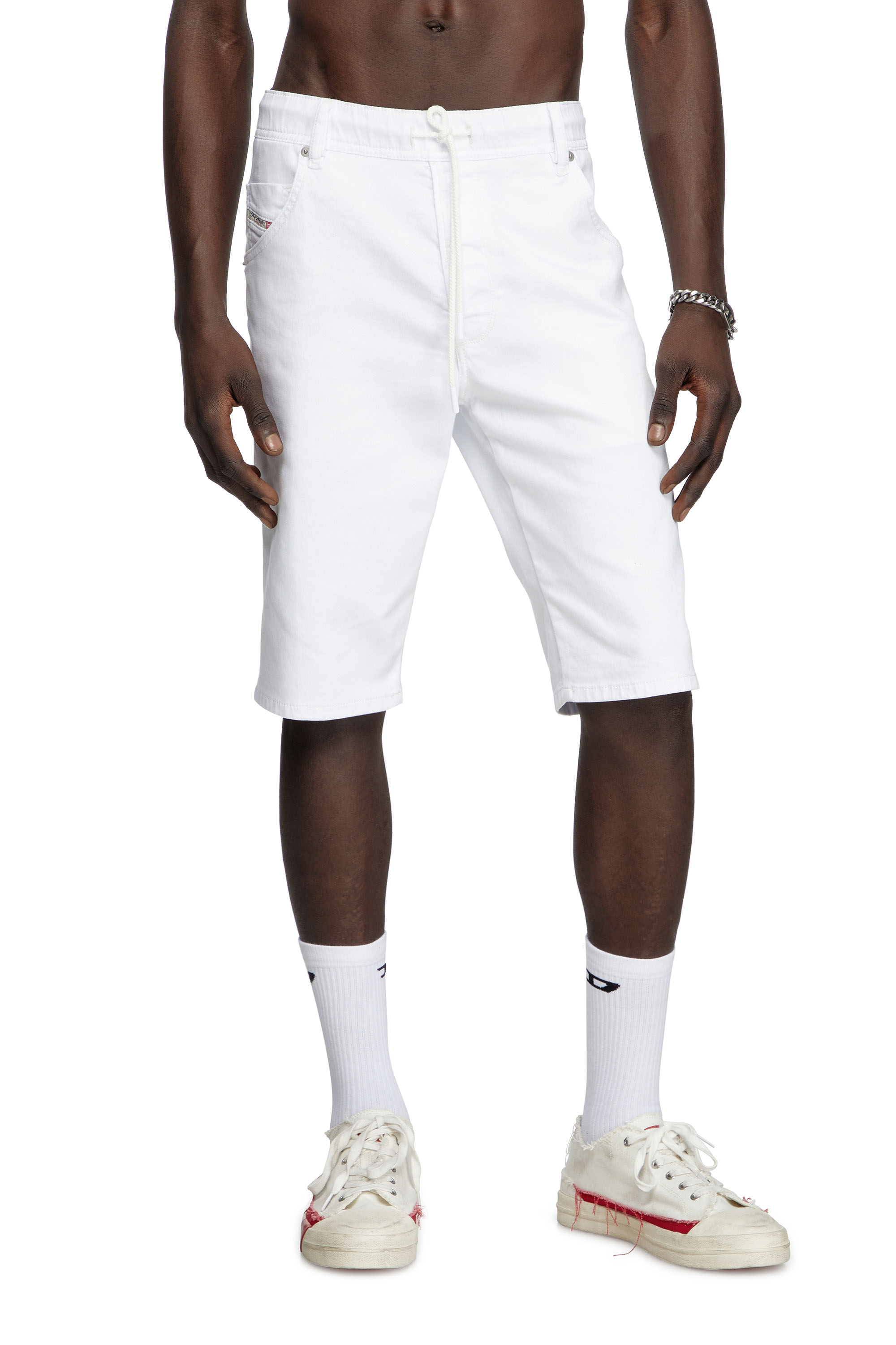 Diesel - D-KROOSHORT JOGGJEANS, Man's Slim shorts in solid-colour JoggJeans® in White - 1