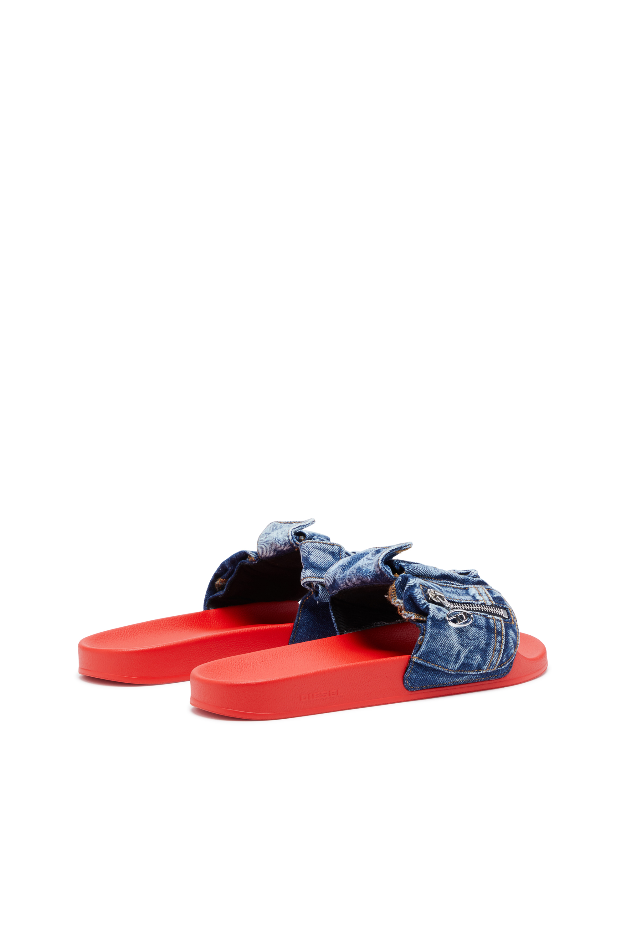 Diesel - SA-MAYEMI PK, Man's Sa-Mayemi PK - Denim pool slides with utility pockets in Blue/Red - 3