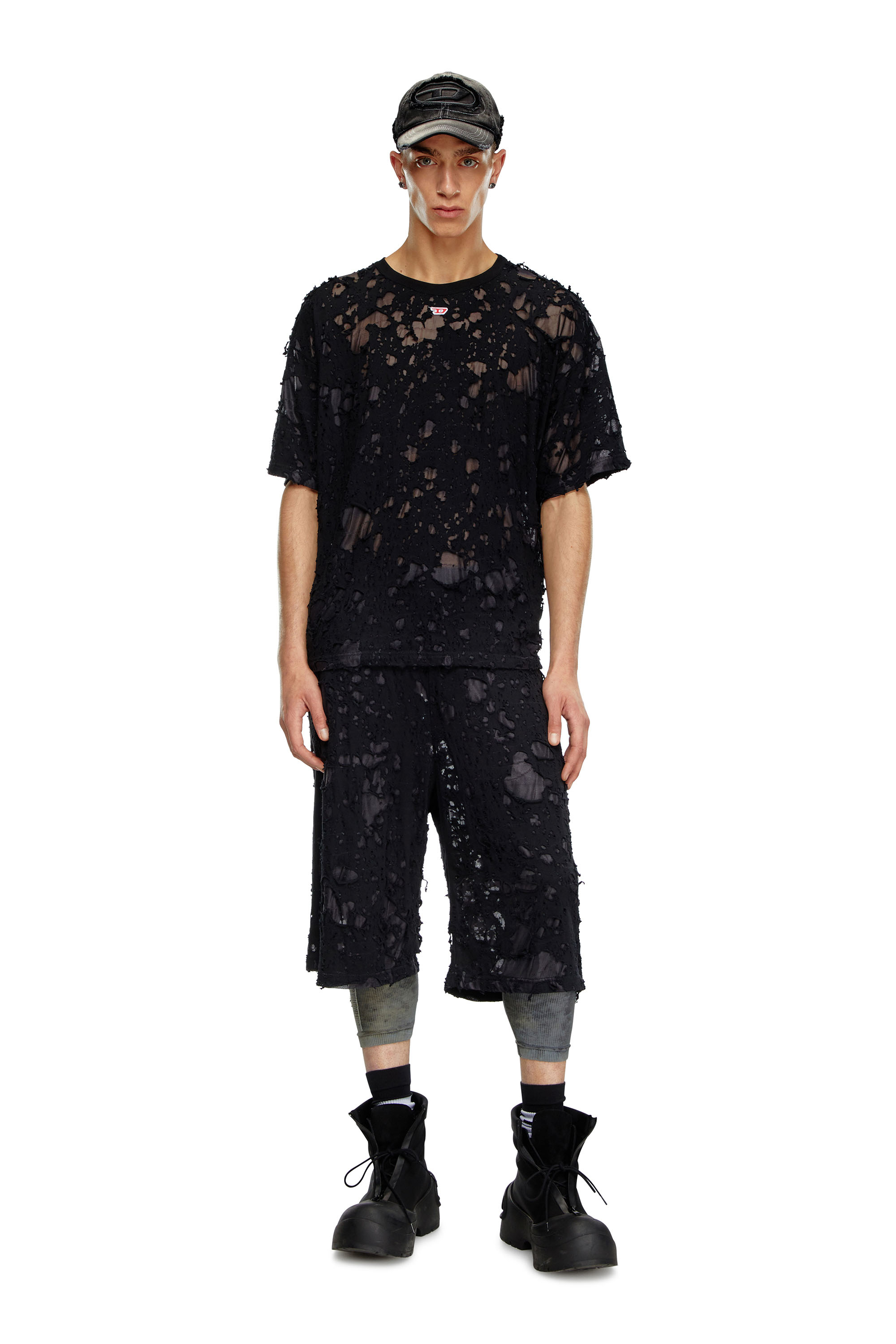 Diesel - P-WO-POCK, Man's Layered shorts with burn-out finish in Black - 2