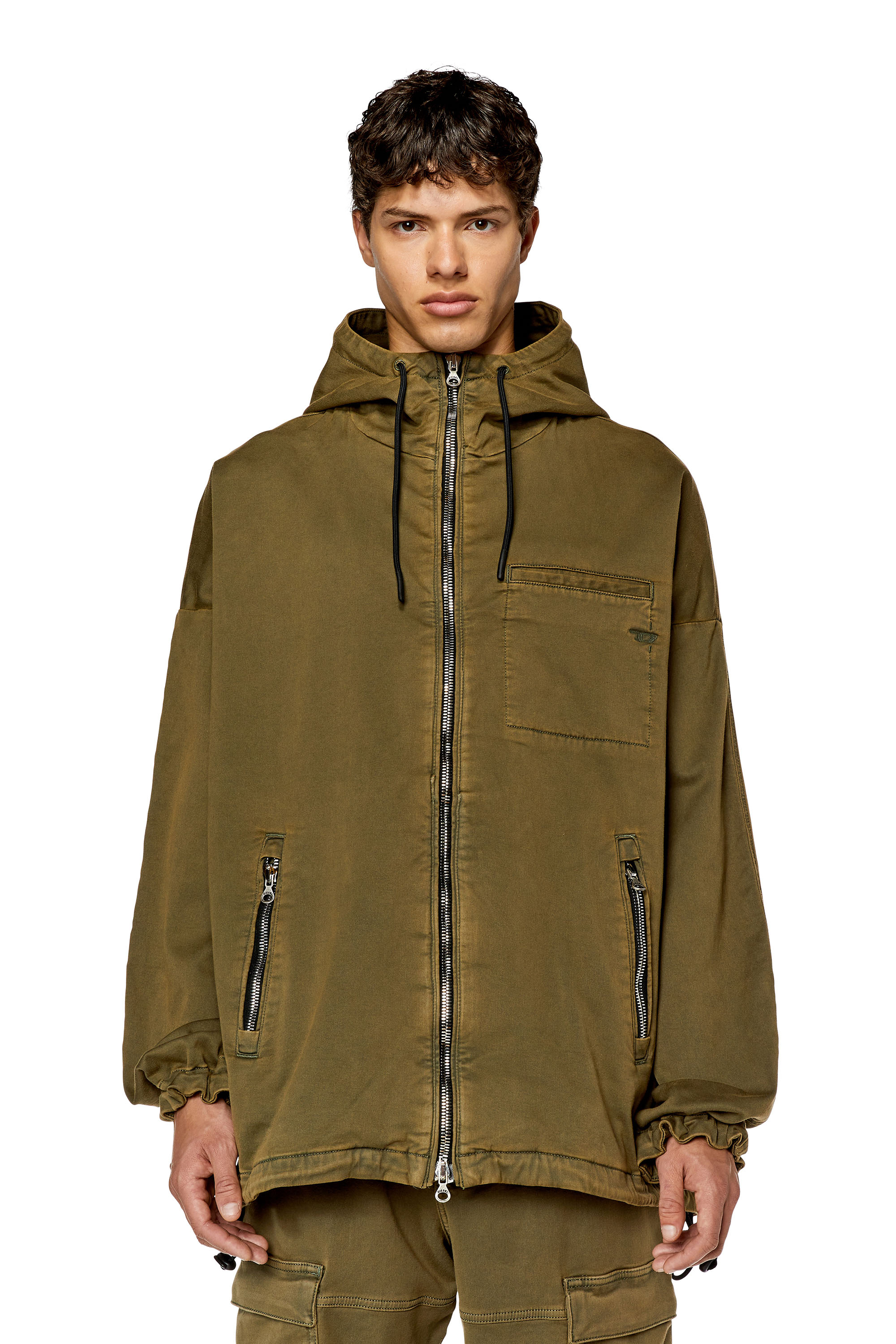 Diesel - D-HENNES JOGG, Man's Hooded JoggJeans jacket in Military Green - 1