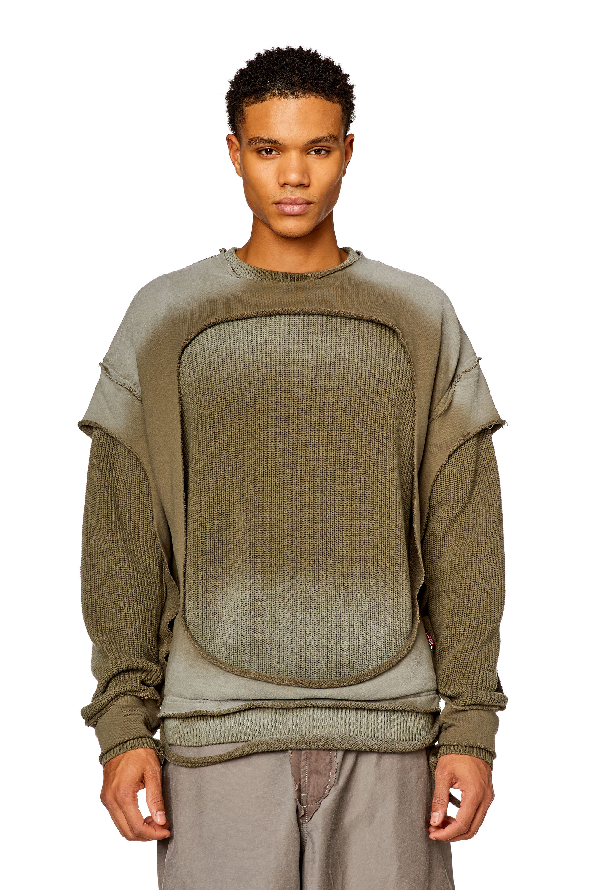 Diesel - K-OSBERT, Man's Jumper with destroyed peel-off effect in Military Green - 1