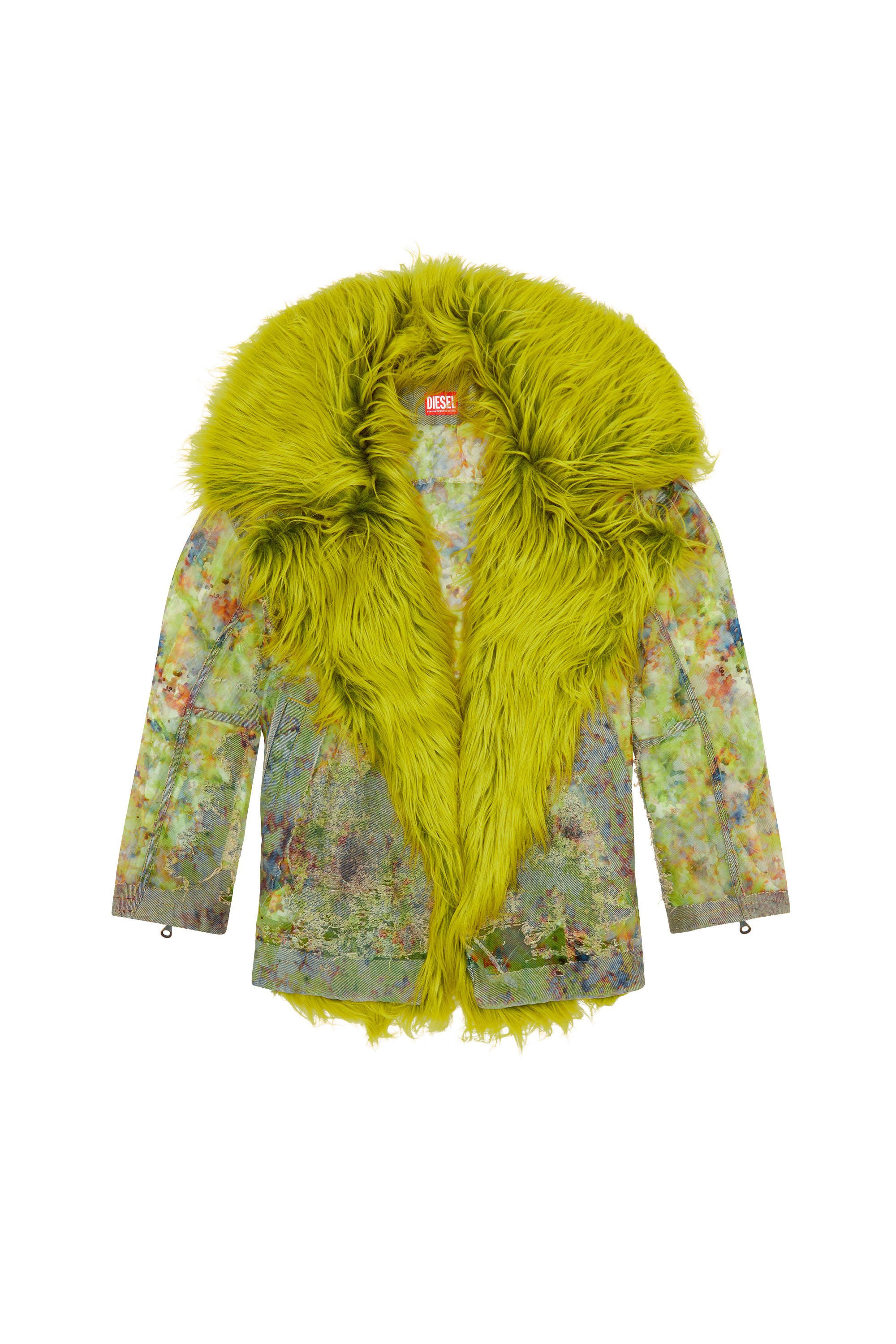 Diesel - DE-BIKA-FSE, Woman's Printed devoré jacket with shaggy collar in Green - 3