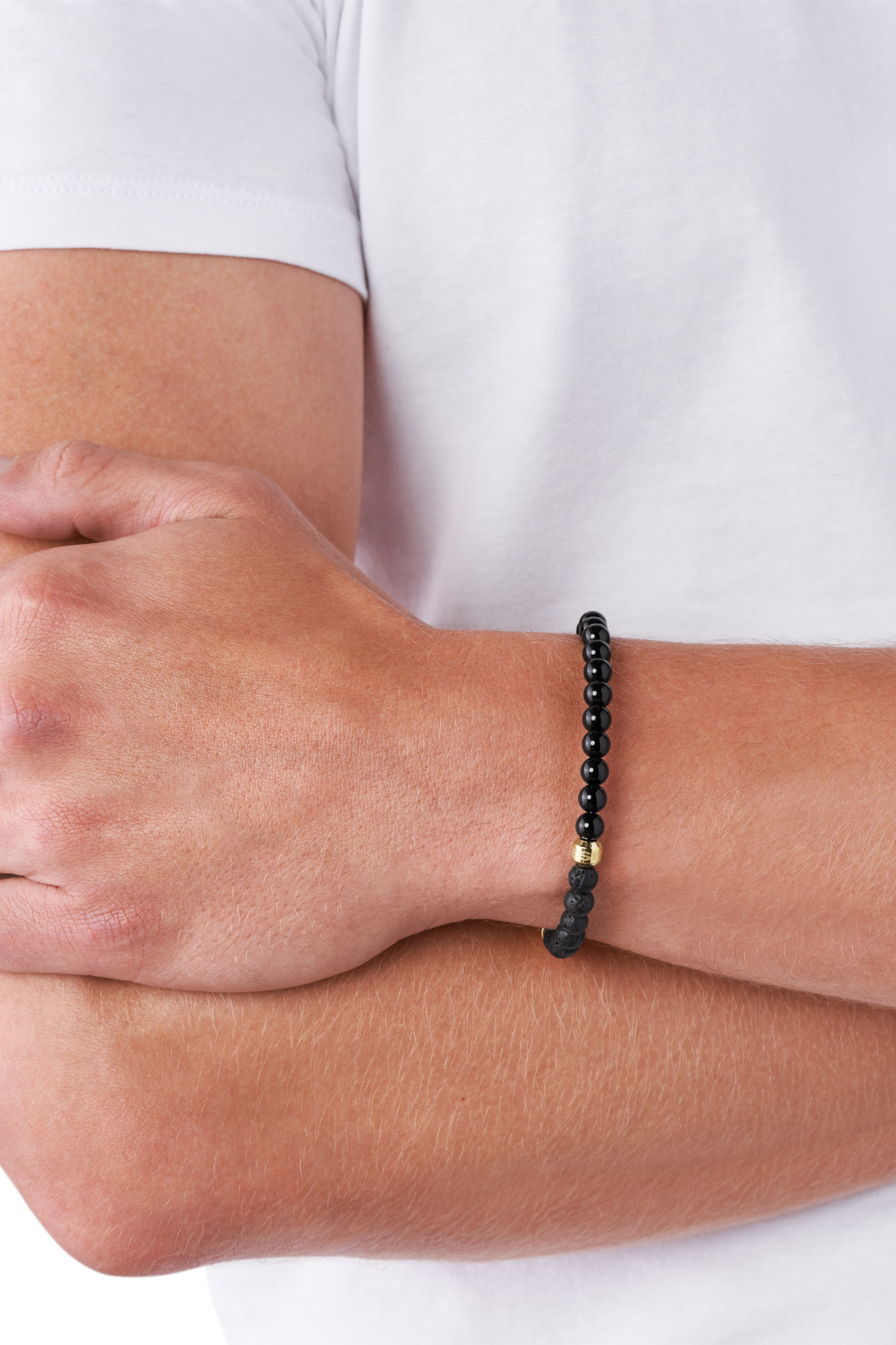Diesel - DX1058, Man's Bracelet with agate and lava beads in Black - 2