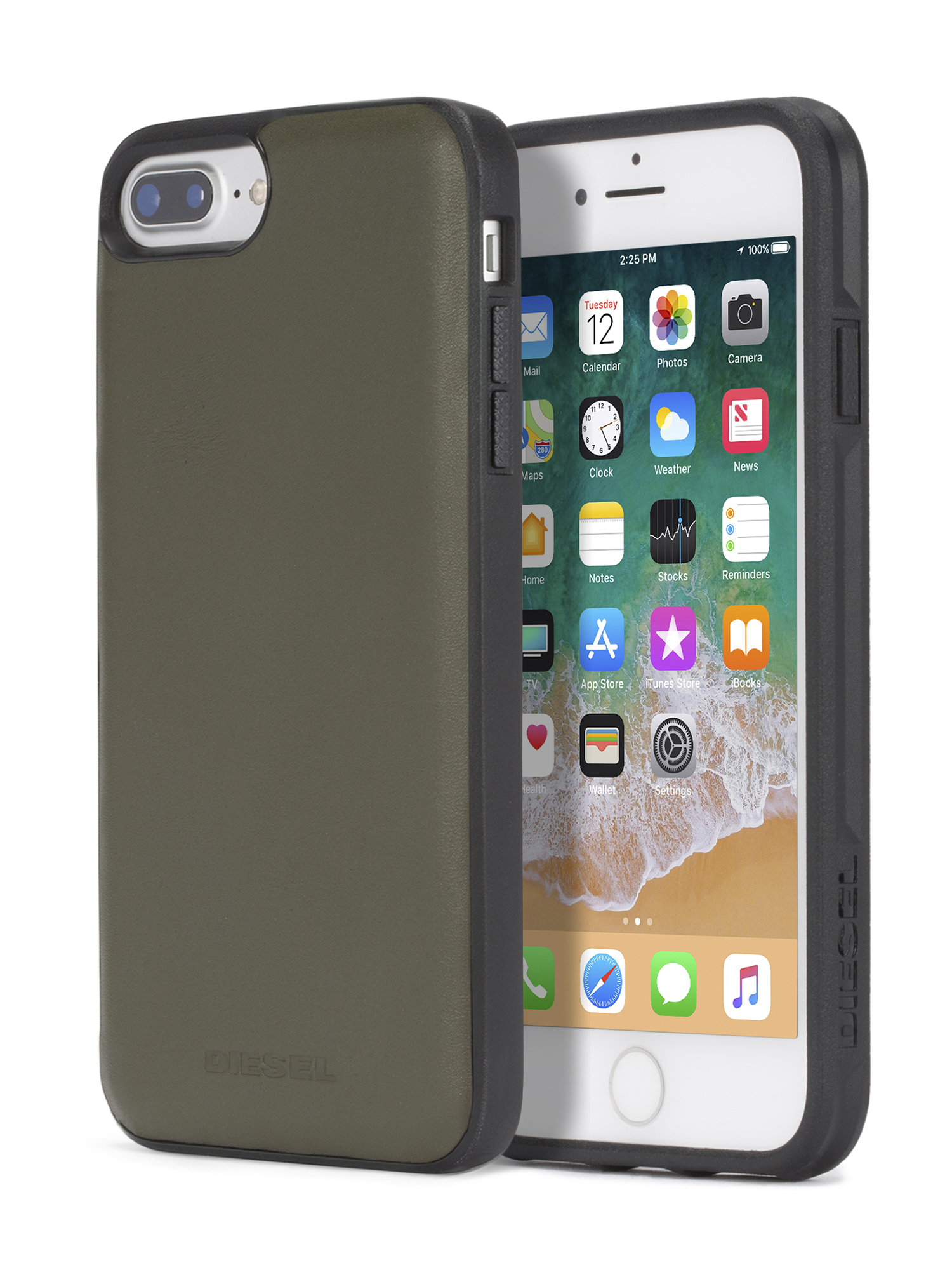 Diesel - OLIVE GREEN LEATHER IPHONE 8/7/6s/6 CASE, Unisex's Green leather case, iPhone 8/7/6s/6 in Olive Green - 1