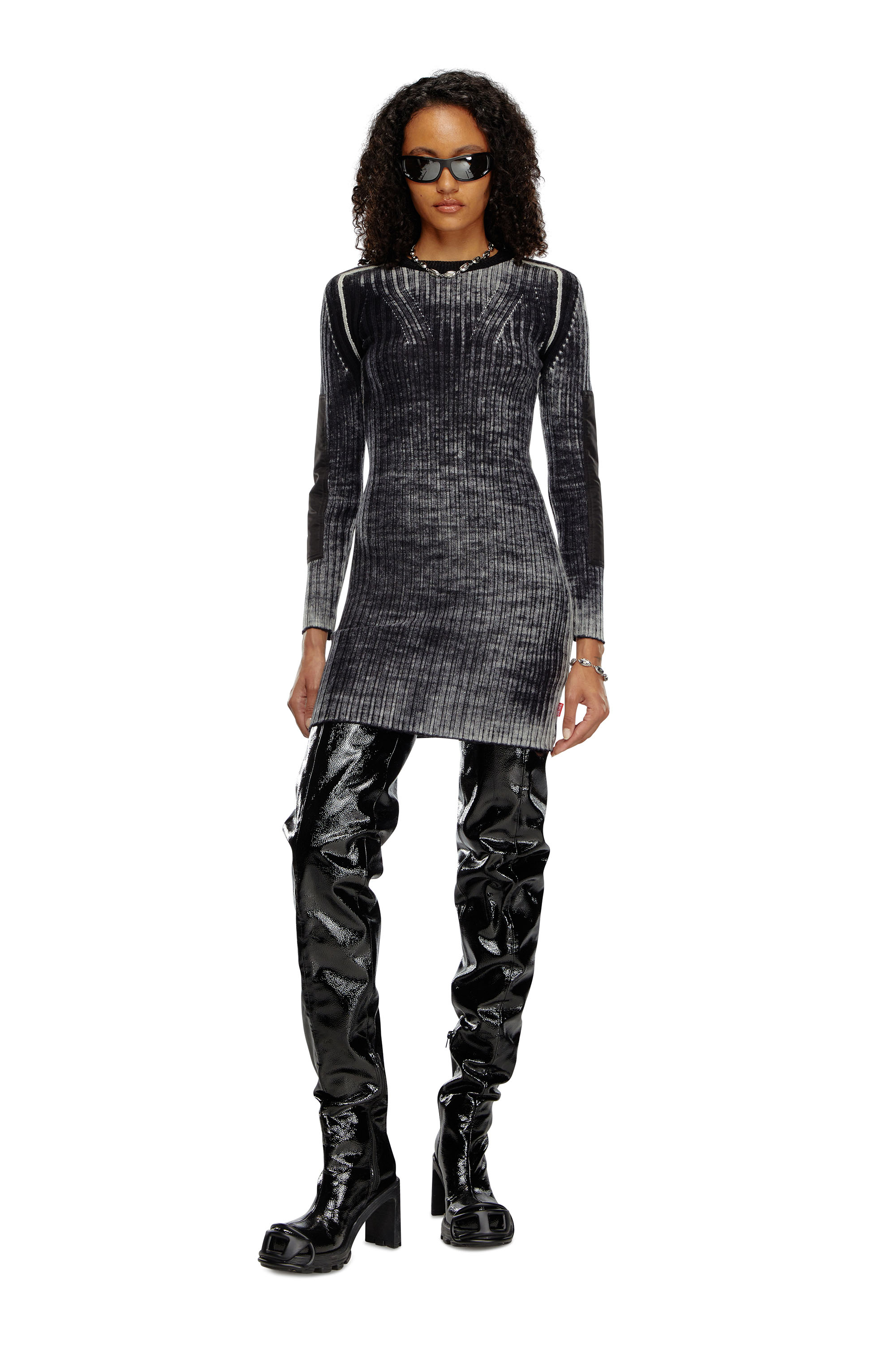 Diesel - M-ARTISTA, Woman's Short dress in treated wool knit in Black - 2