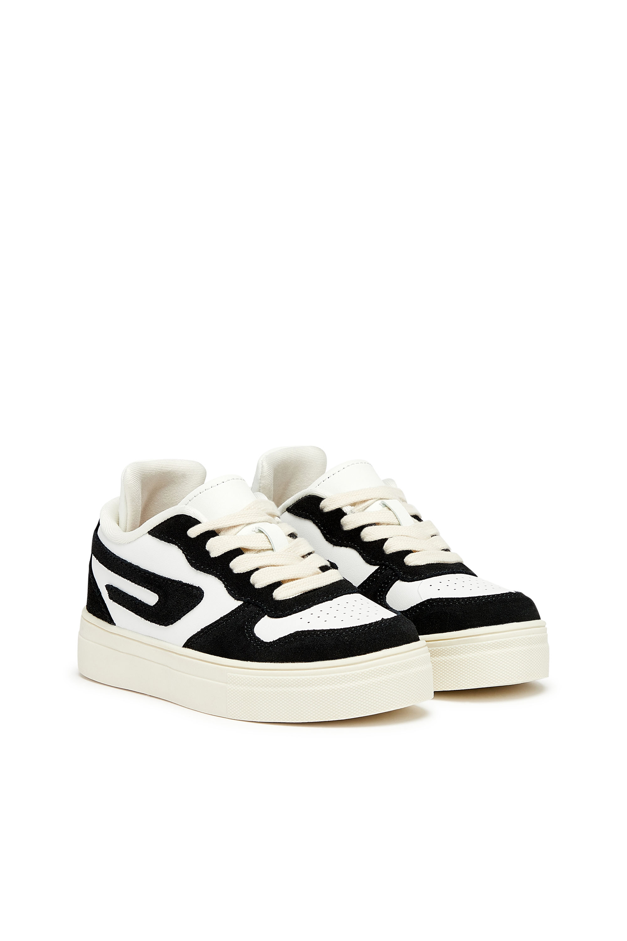 Diesel - S-UKIYO LOW, Unisex's Colour-block sneakers in leather and suede in White/Black - 2