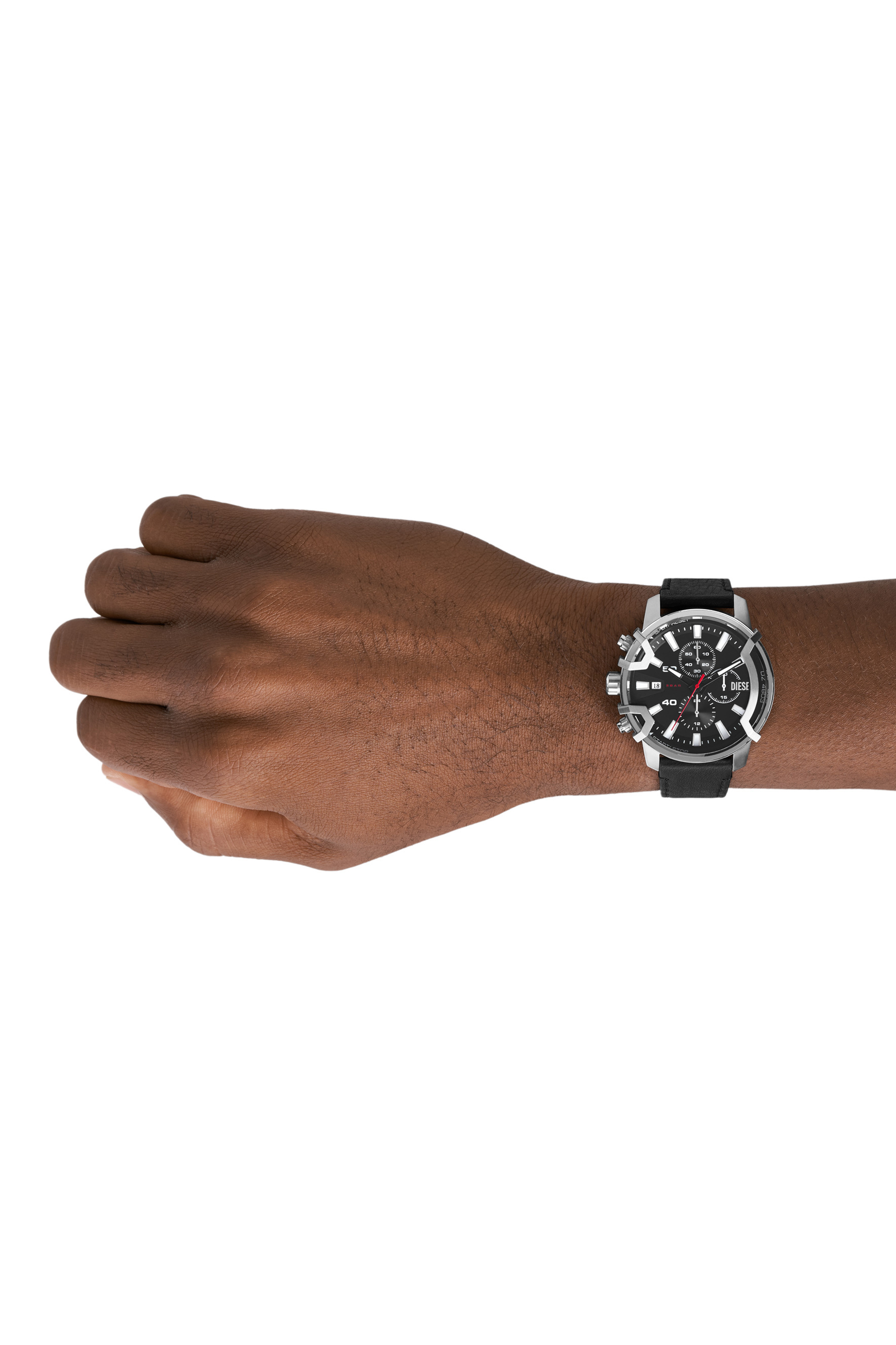 Diesel - DZ4603, Unisex's Griffed Chronograph Black Leather Watch in Black - 4