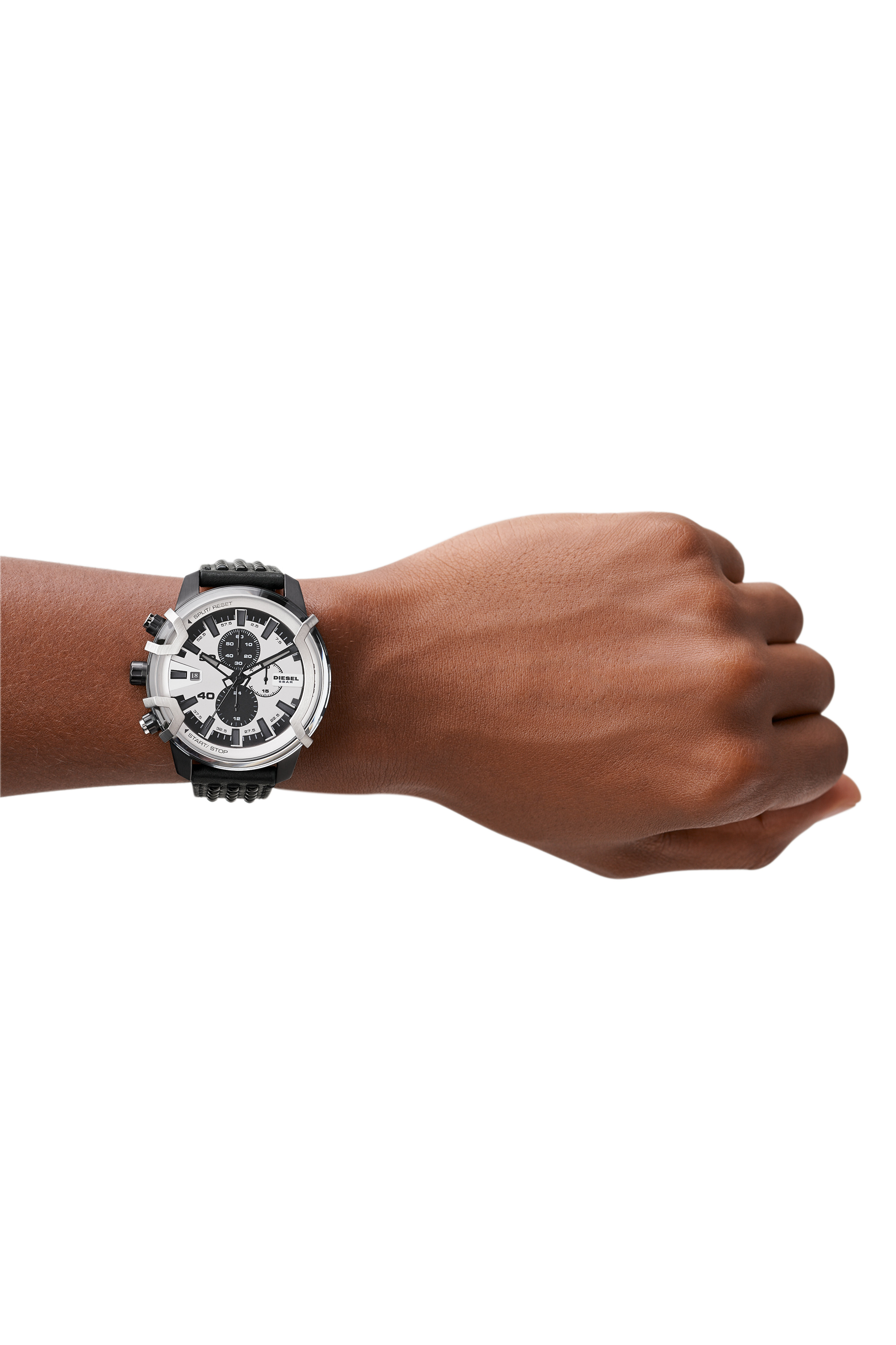 Diesel - DZ4571, Man's Griffed chronograph black leather watch in Black - 4