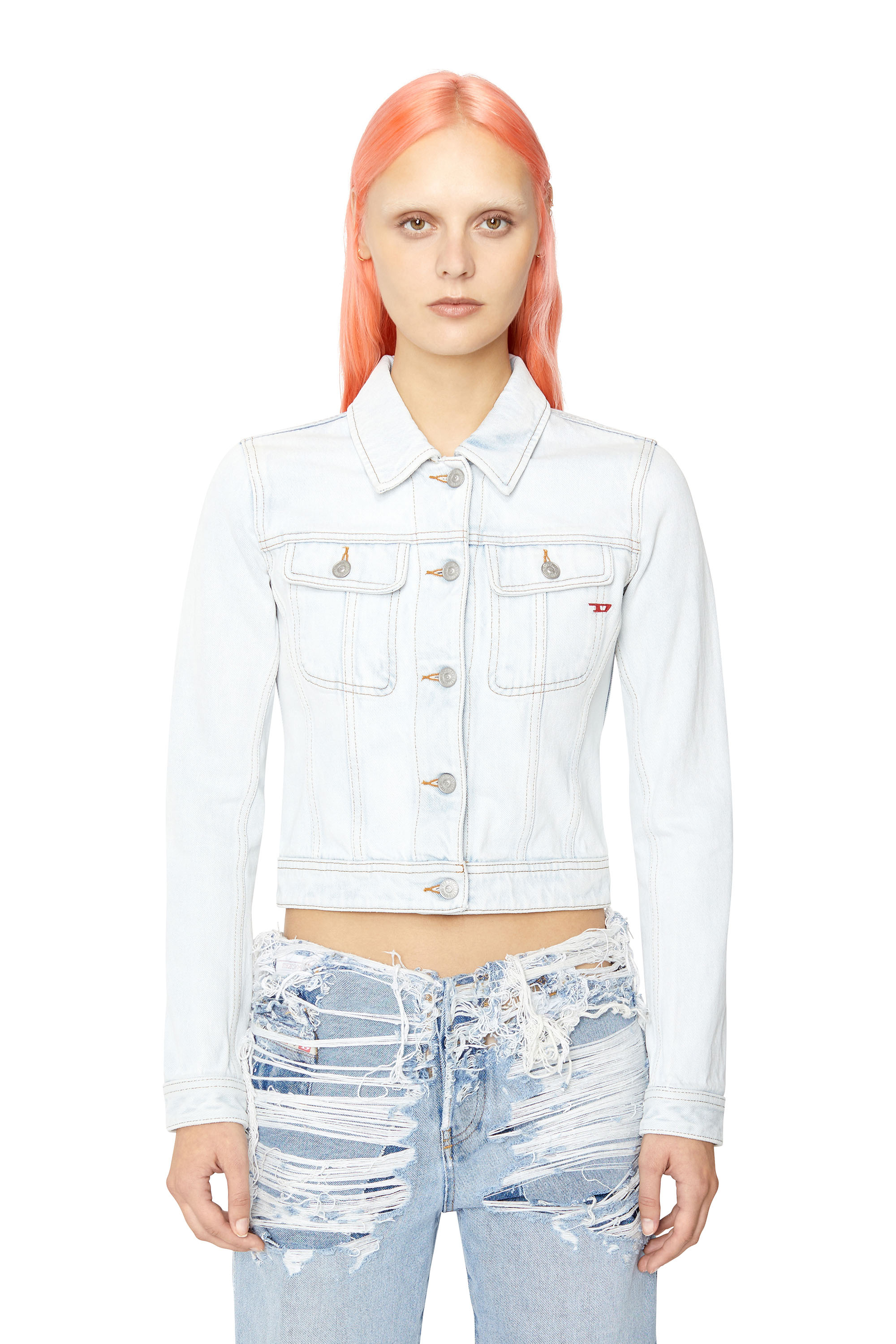 Diesel - DE-SLIMMY TRUCKER JACKET, Woman's Slim-fit trucker jacket in Light Blue - 1
