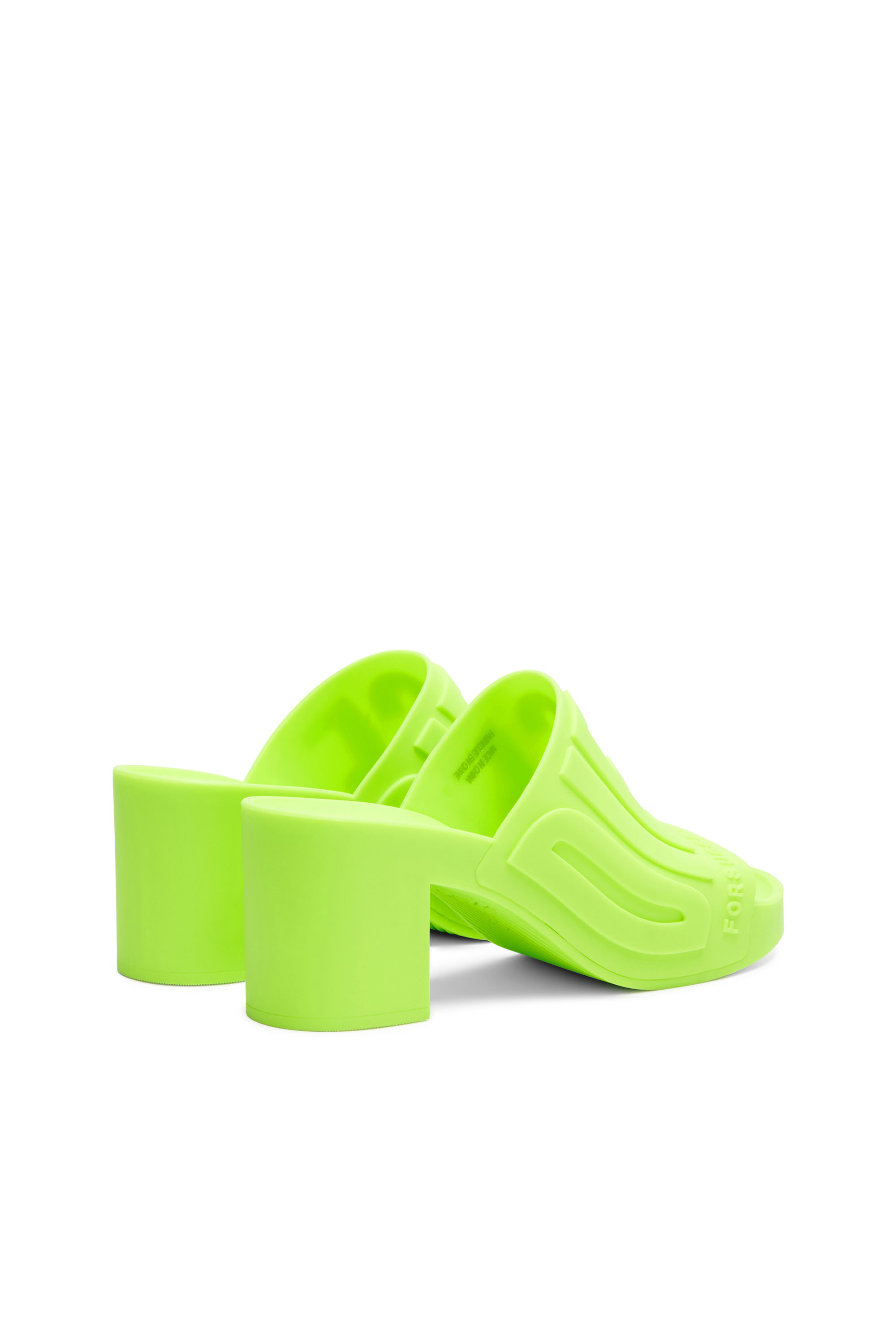 Diesel - SA-PAMELA H, Woman's Sa-Pamela H - Heeled neon rubber pool slides in Green Fluo - 3