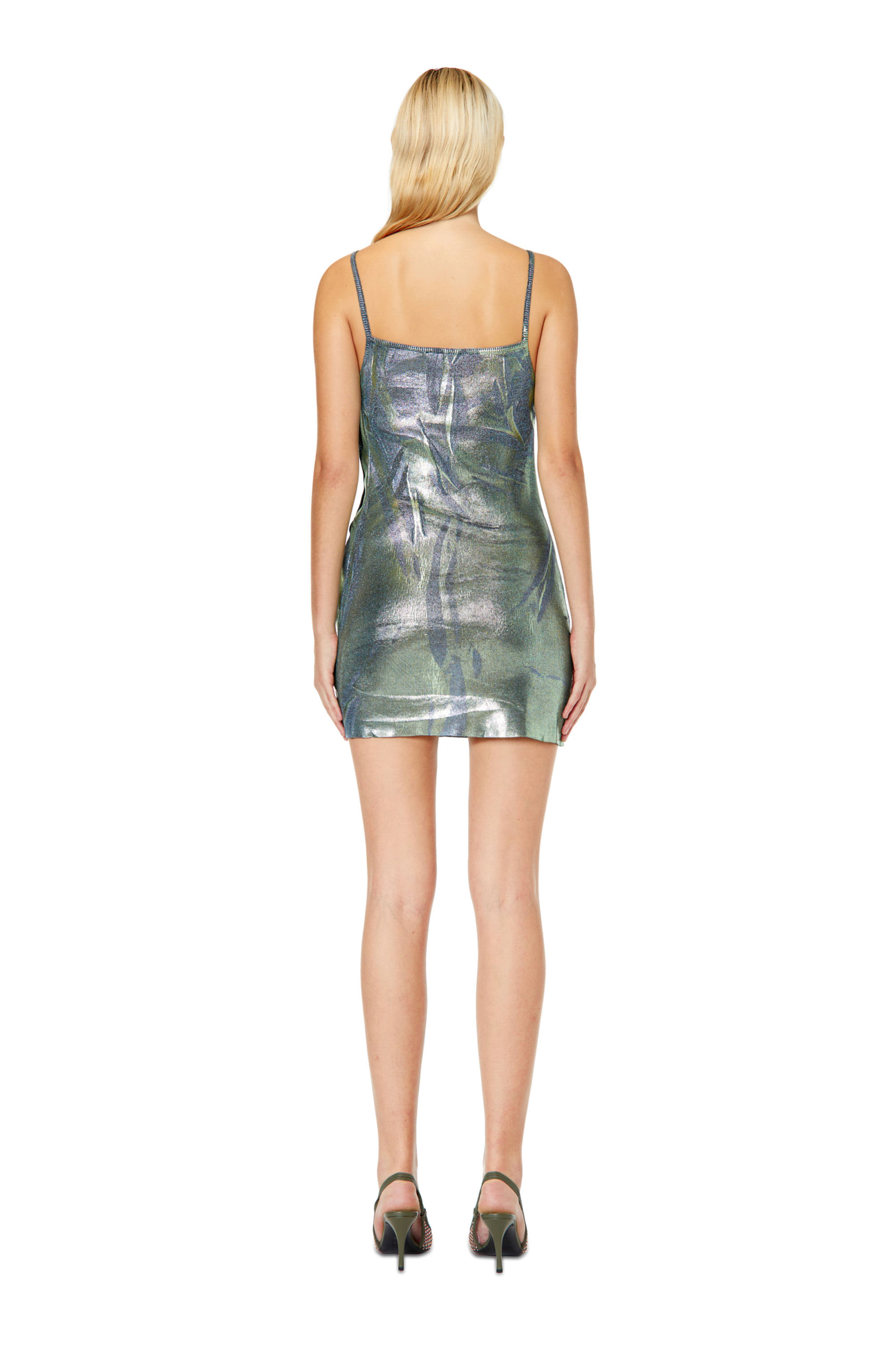 Diesel - M-AREAH, Woman's Mini dress in ribbed lurex in Blue/Green - 3