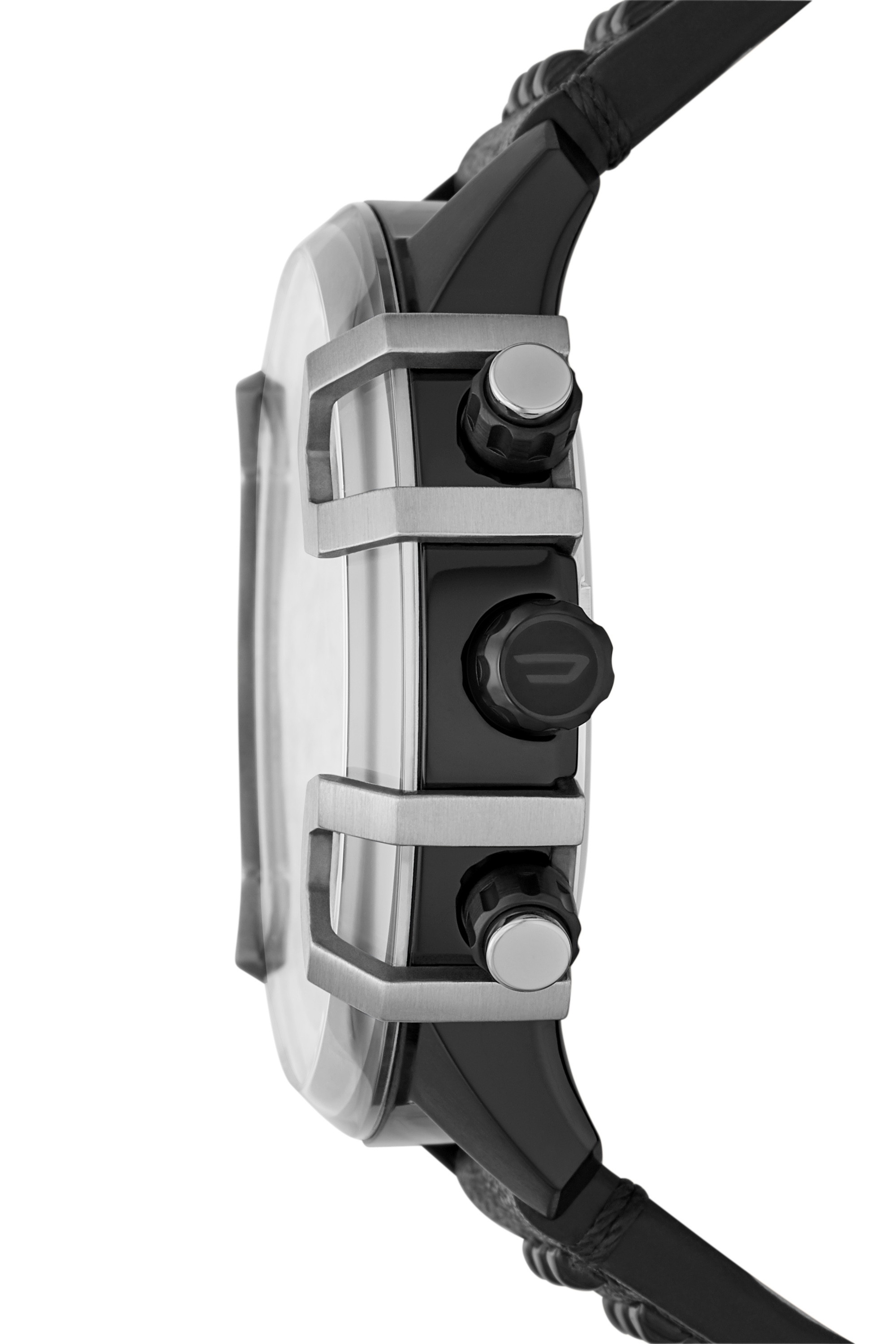 Diesel - DZ4571, Man's Griffed chronograph black leather watch in Black - 3