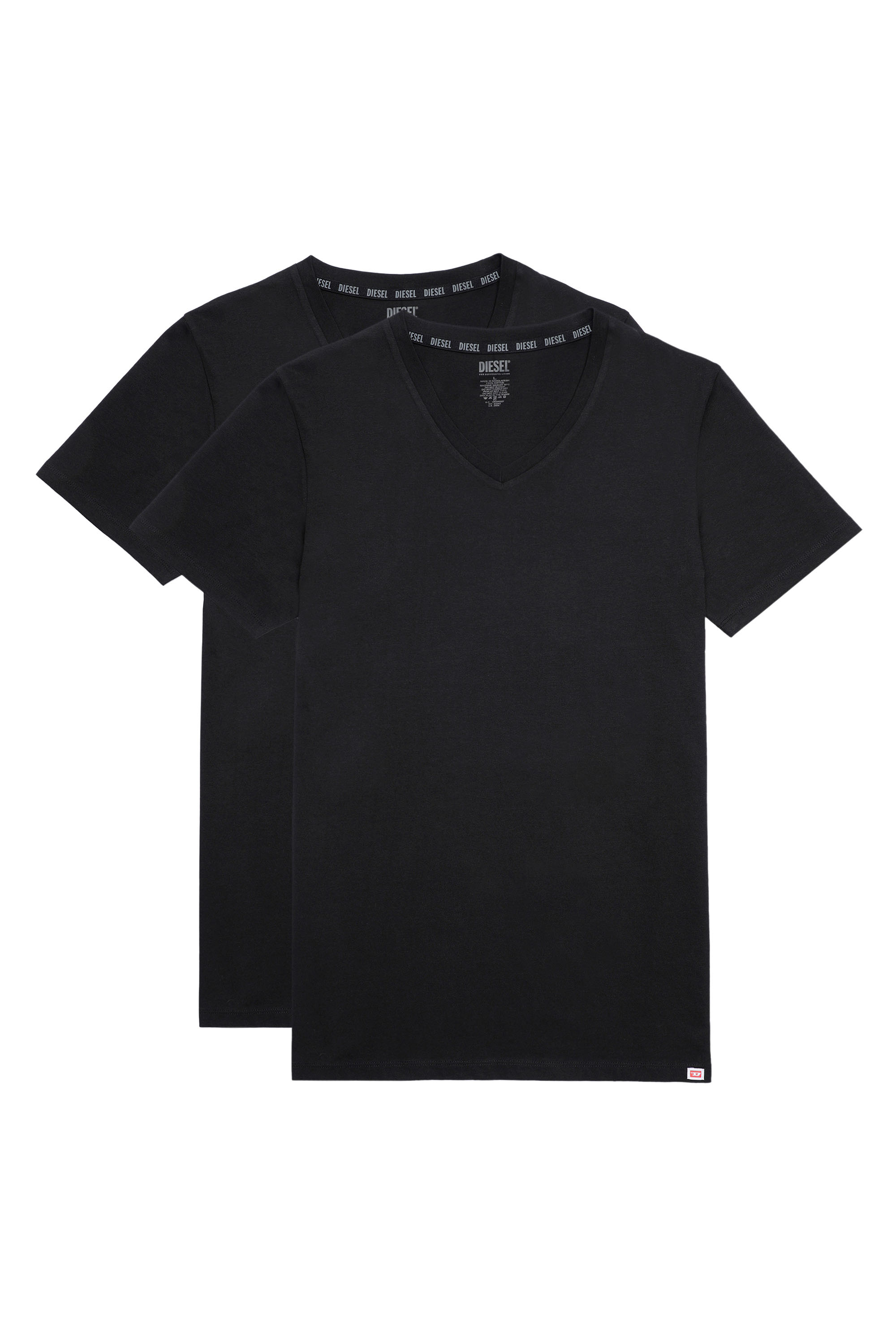 Diesel - UMTEE-MICHAEL-TUBE-TWOPACK, Man's Two-pack V-neck T-shirts with D patch in Black - 1