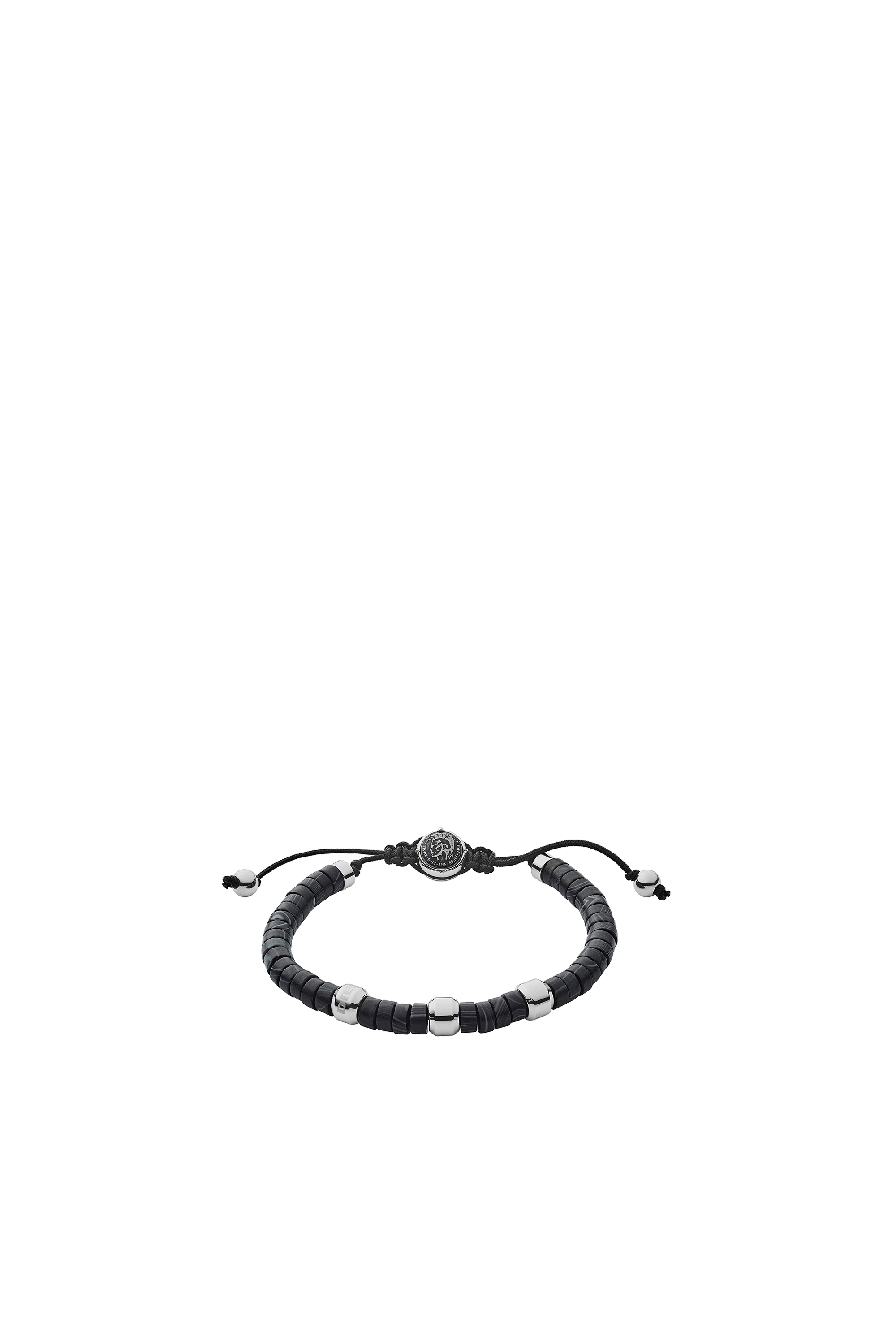 Diesel - DX1121, Man's Agate beads bracelet with steel rondels in Black - 1