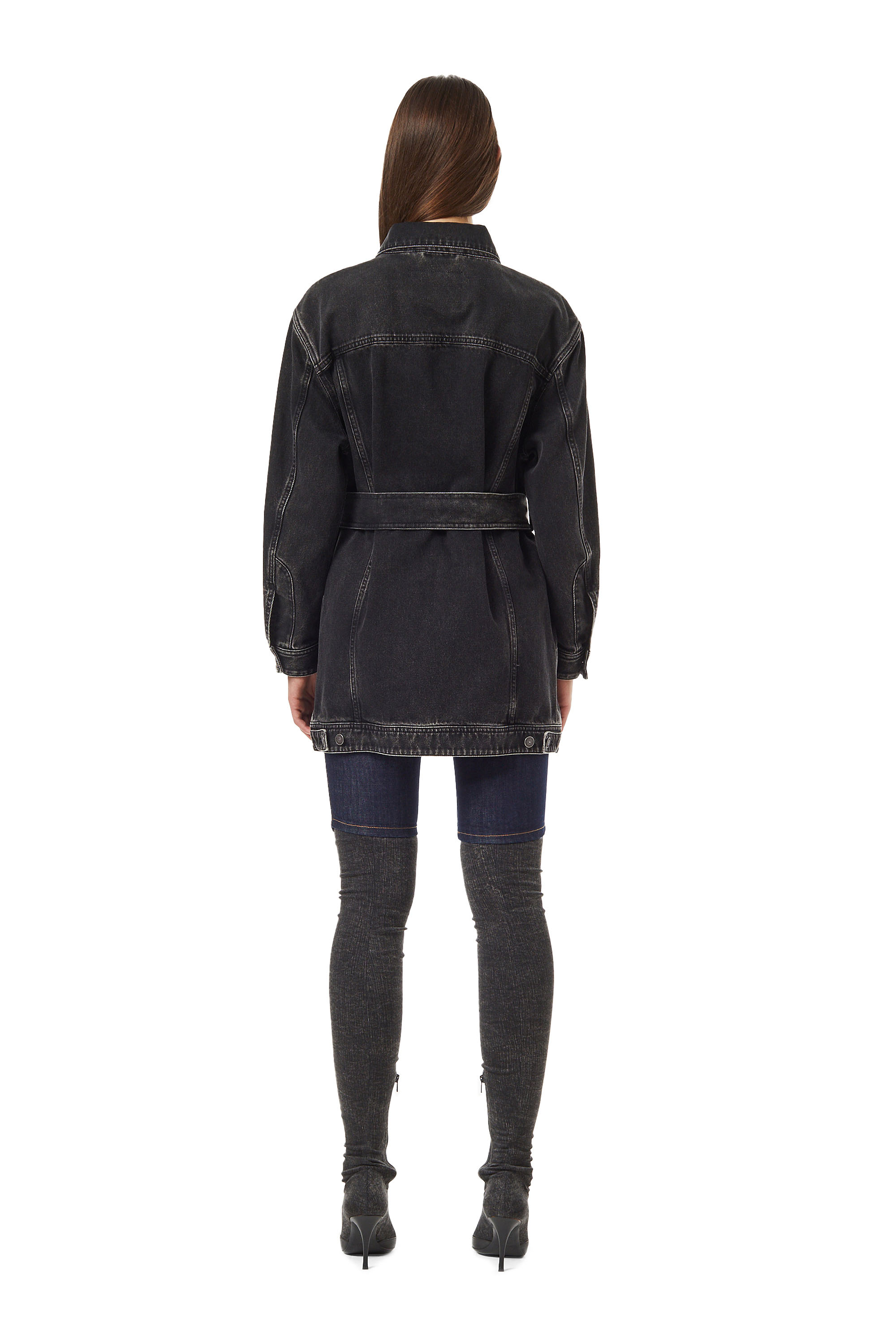 Diesel - DE-FLAMINIA TRUCKER COAT, Woman's Trucker coat in Black/Dark grey - 4