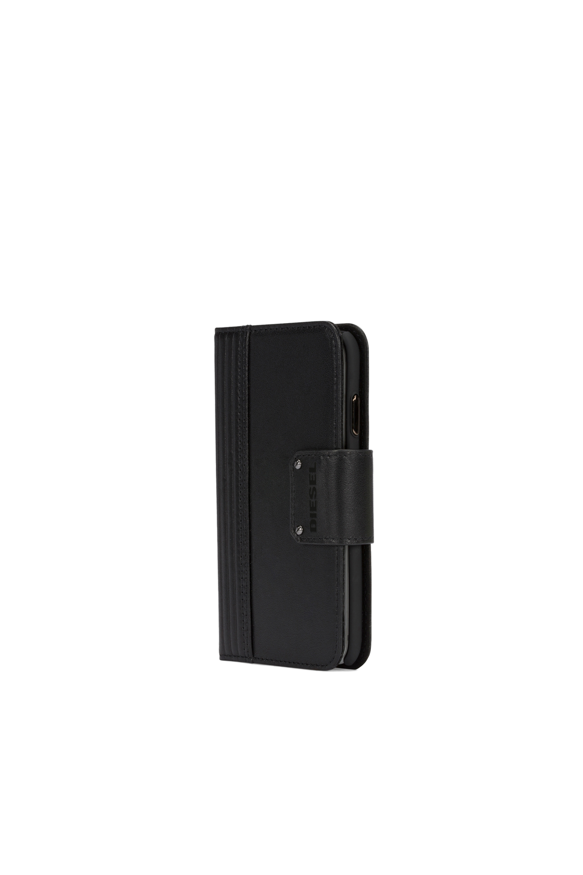 Diesel - BLACK LINED LEATHER IPHONE X FOLIO, Unisex's Black lined leather folio, iPhone X in Black - 3