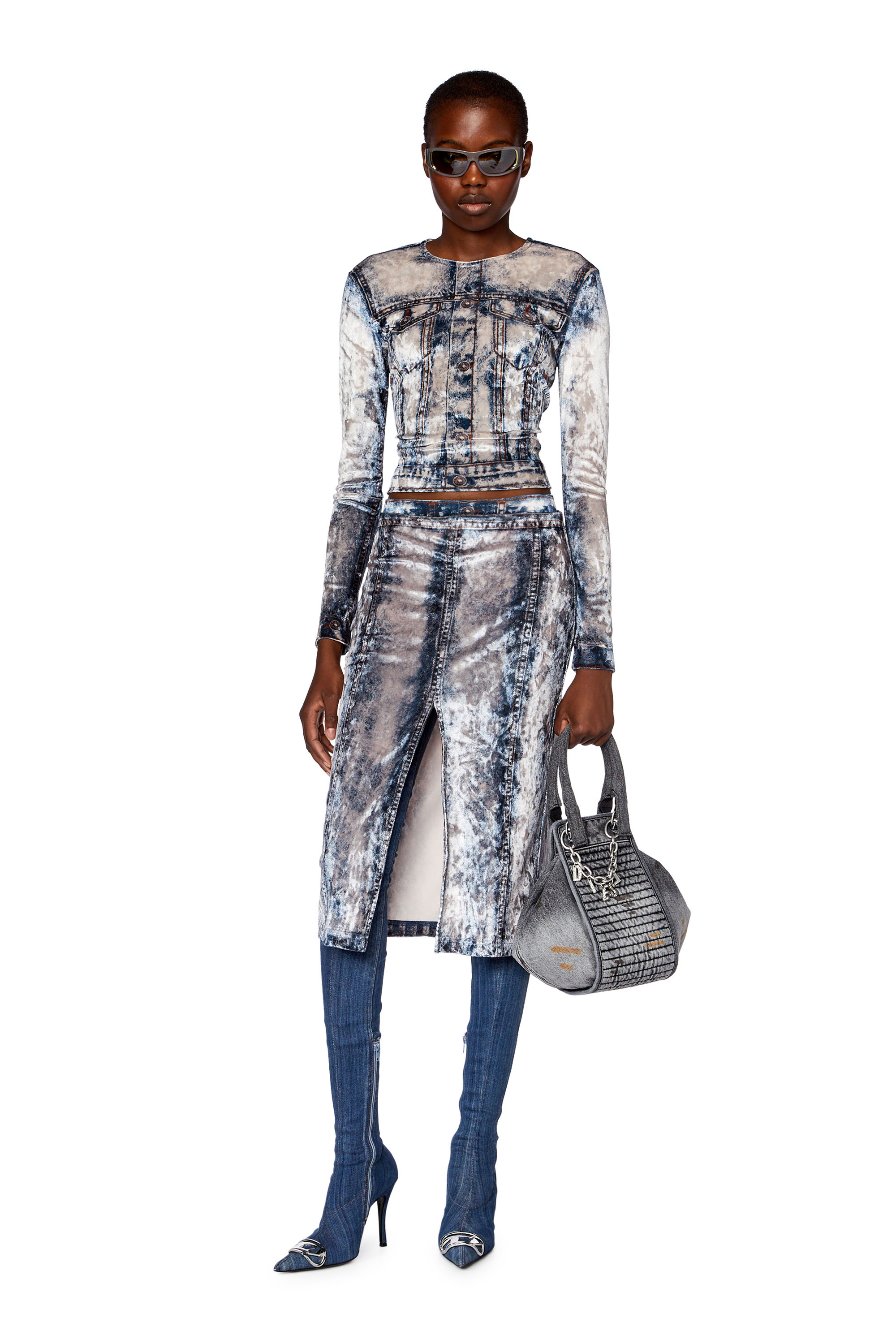 Diesel - T-CLAUVET, Woman's Chenille top with denim print in Medium blue - 2
