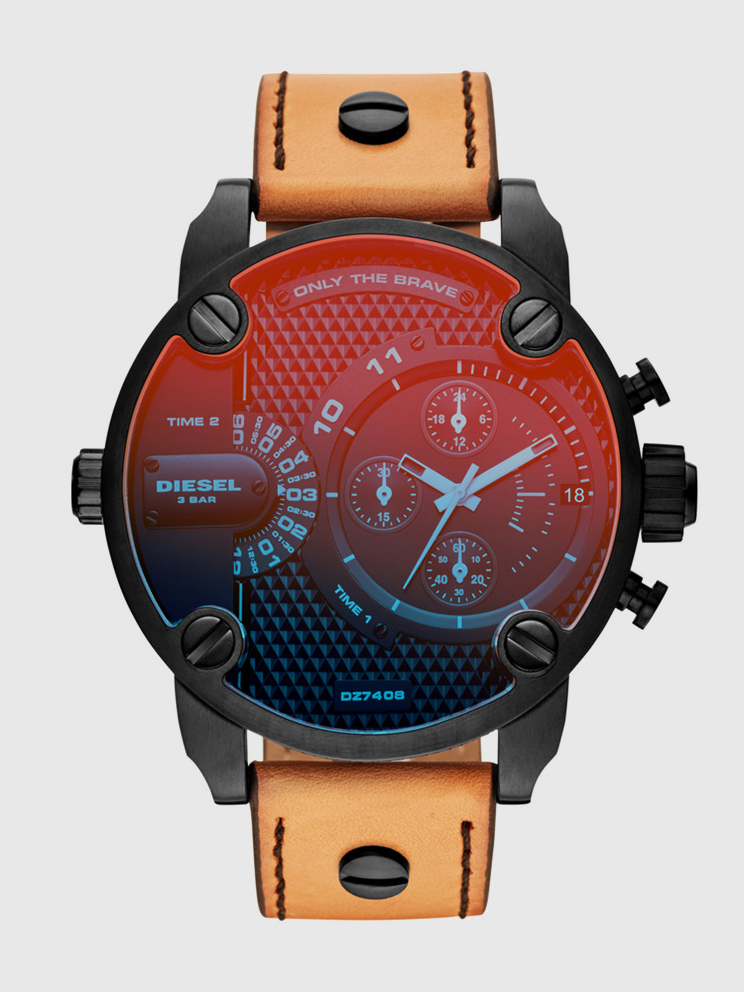 Diesel - DZ7408, Man's Little Daddy cronograph in brown leather in Light Brown - 1