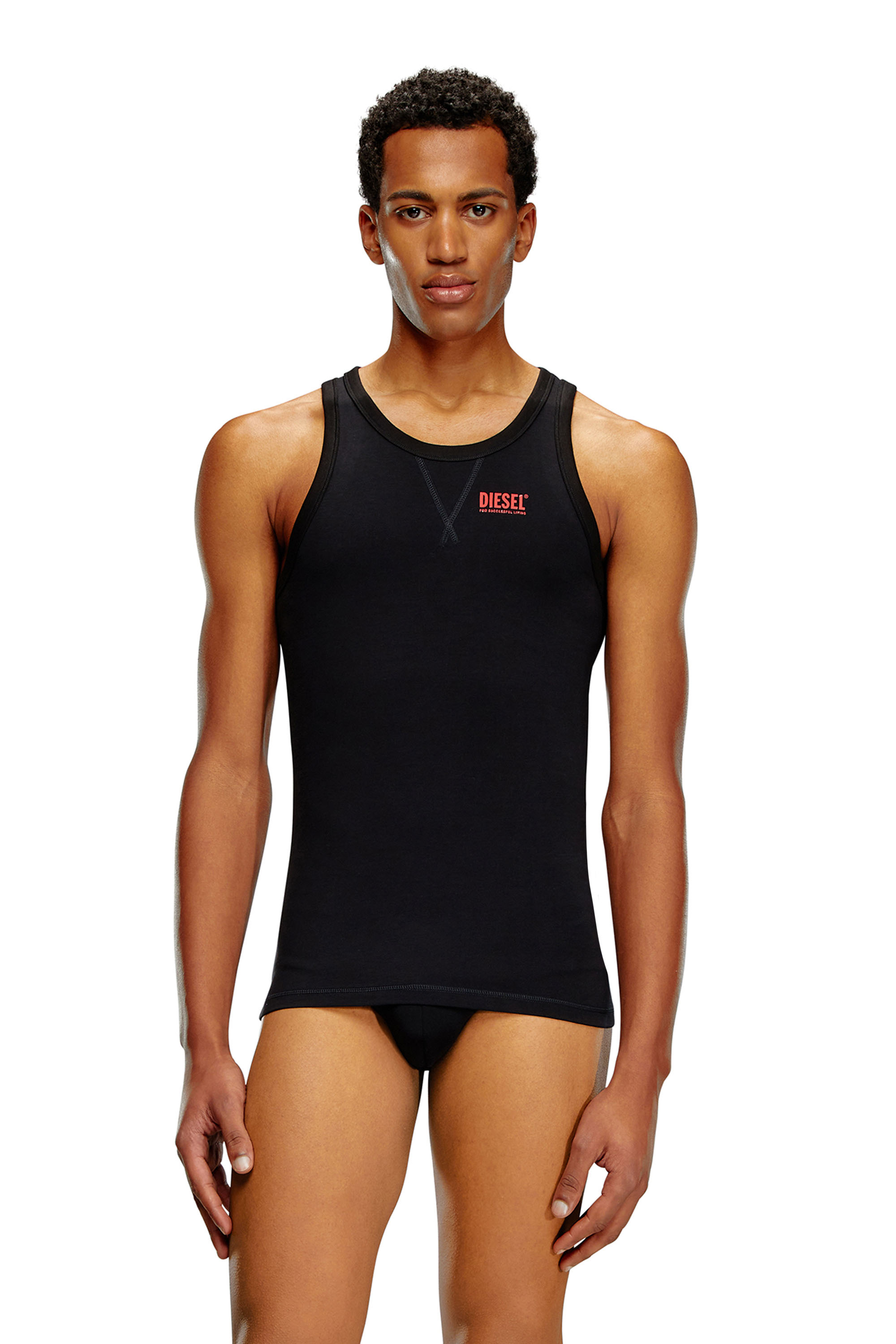 Diesel - UMTK-JOHNNY, Man's Tank top with logo print in Black - 1