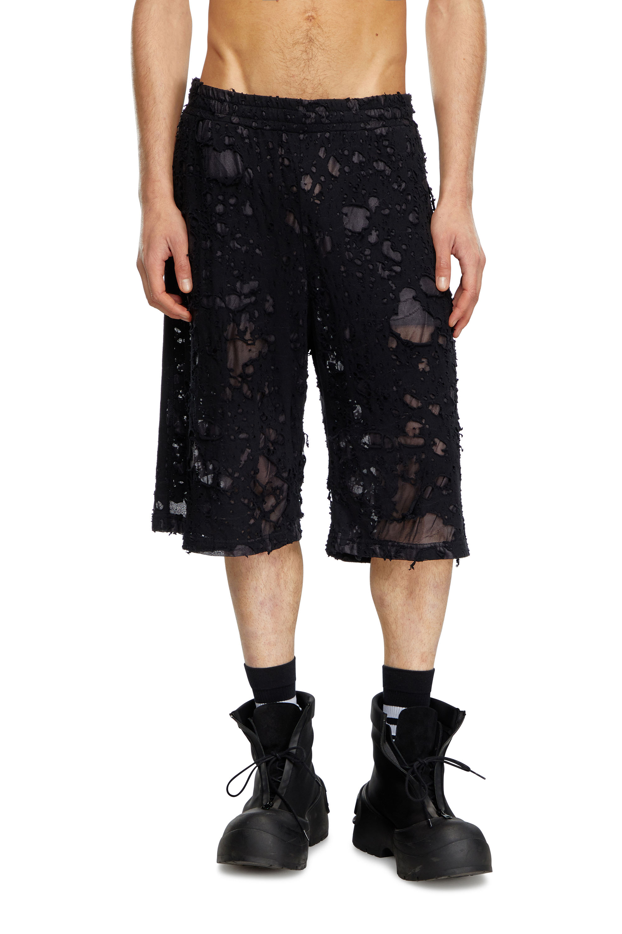 Diesel - P-WO-POCK, Man's Layered shorts with burn-out finish in Black - 1