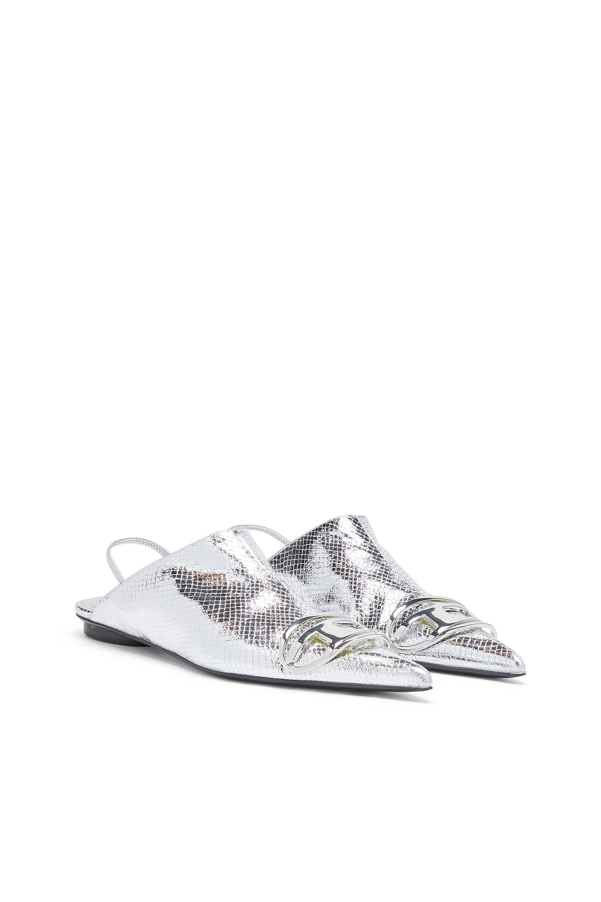 Diesel - D-VENUS B, Woman's D-Venus-Patent snake-effect slingback mules in Silver - 2