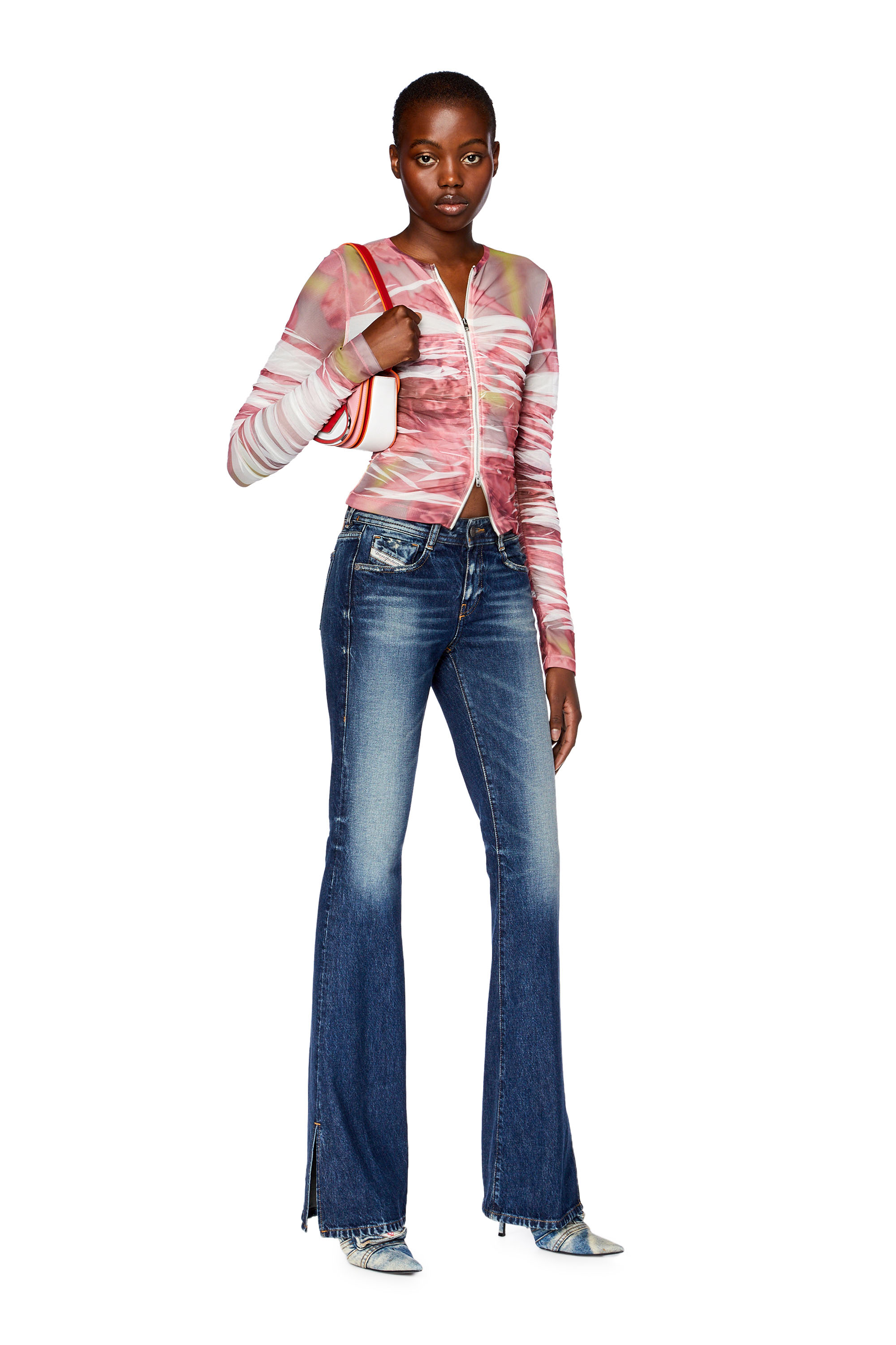 Diesel - T-AMI, Woman's Slim-fit top in printed mesh in Pink - 2
