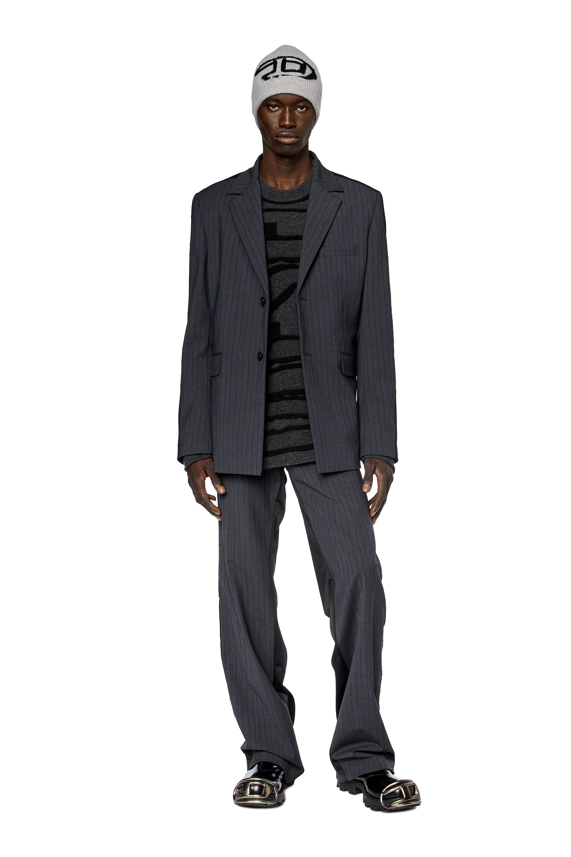 Diesel - J-WIRE, Man's Blazer in pinstriped cool wool and jersey in Dark grey - 2