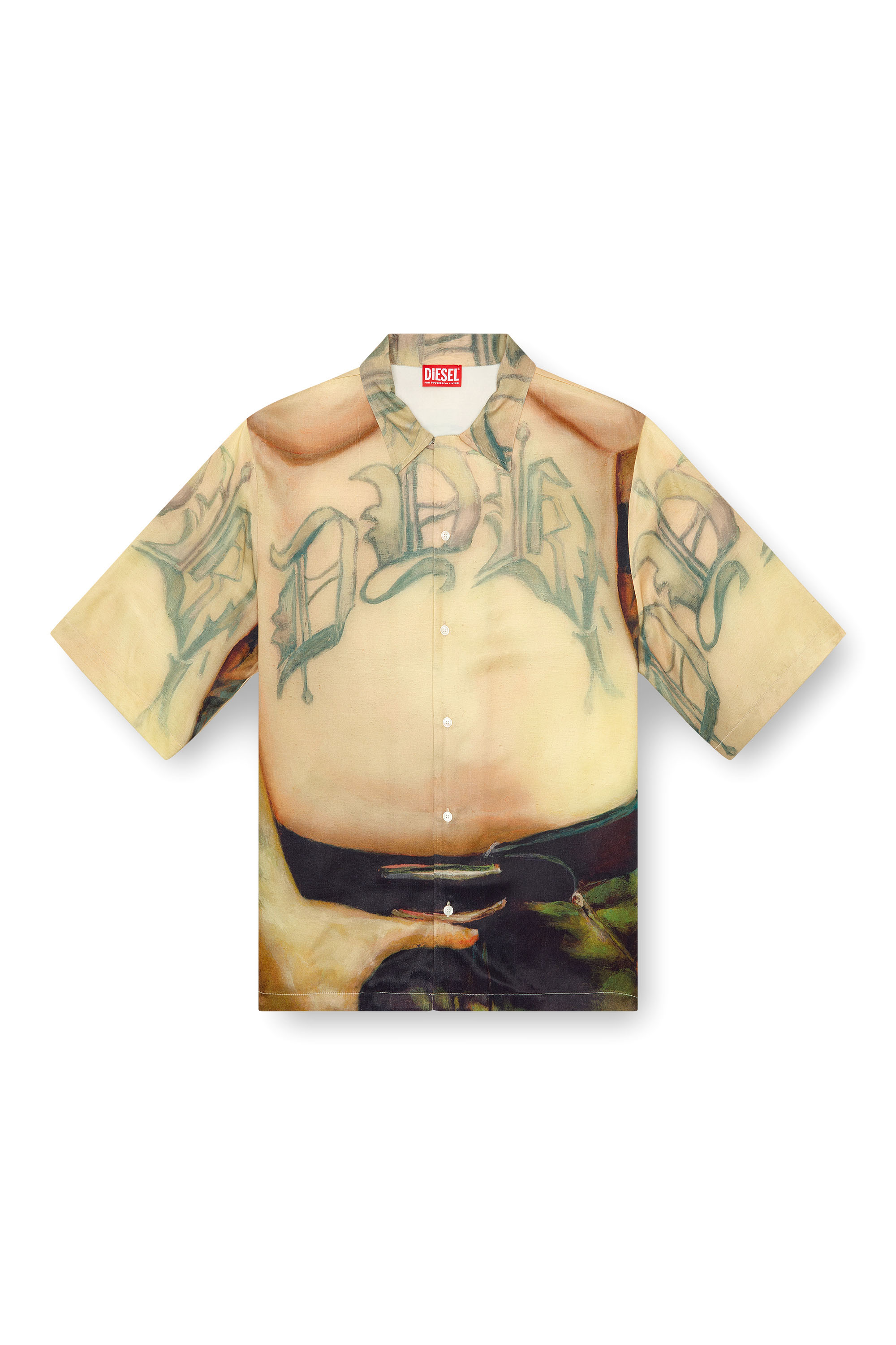 Diesel - PR-S-MEC-SS, Unisex's Viscose shirt with all-over print in Beige - 3
