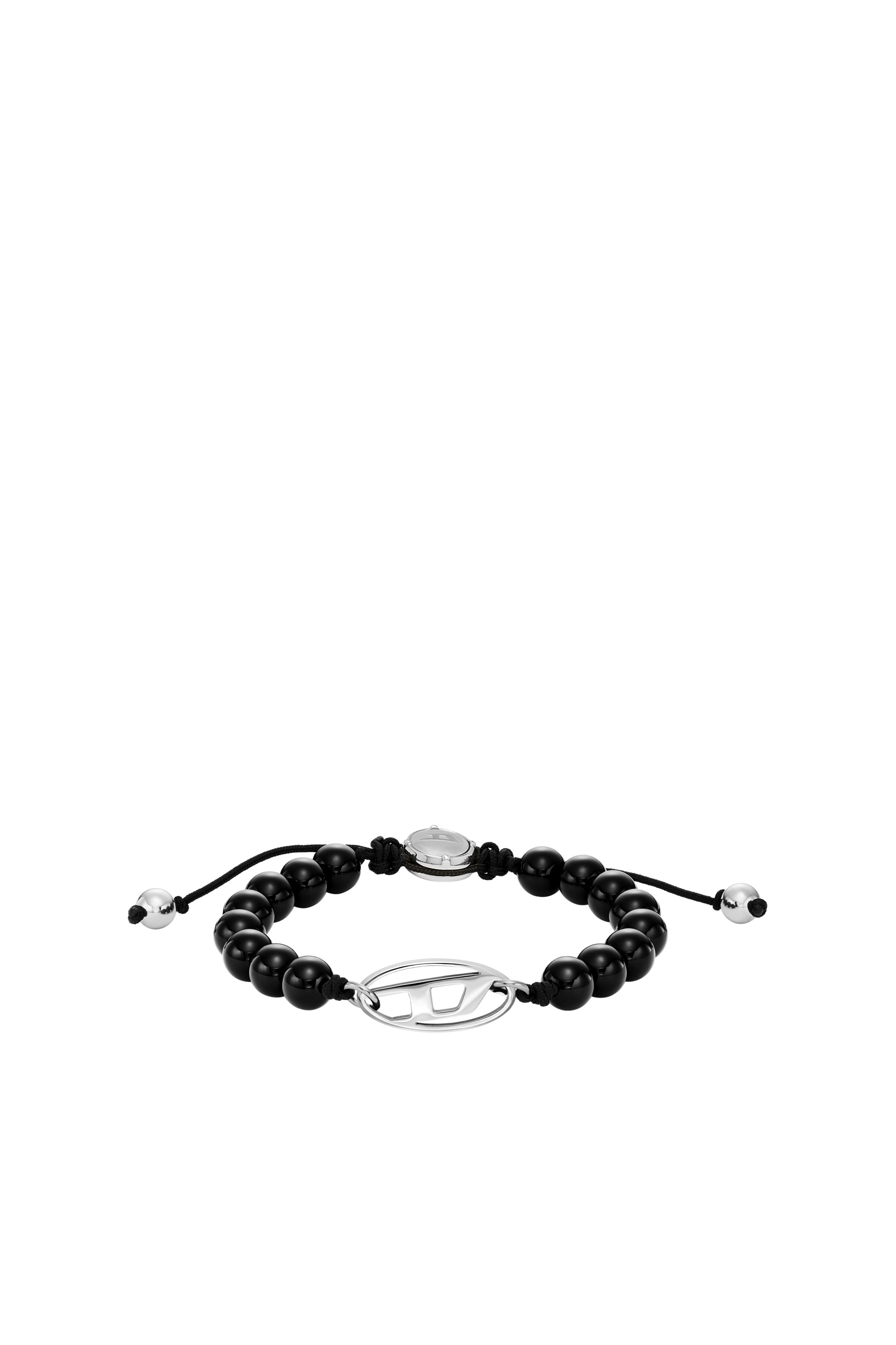 Diesel - DX1434, Unisex's Oval D Logo Black Agate Beaded Bracelet in Black - 1