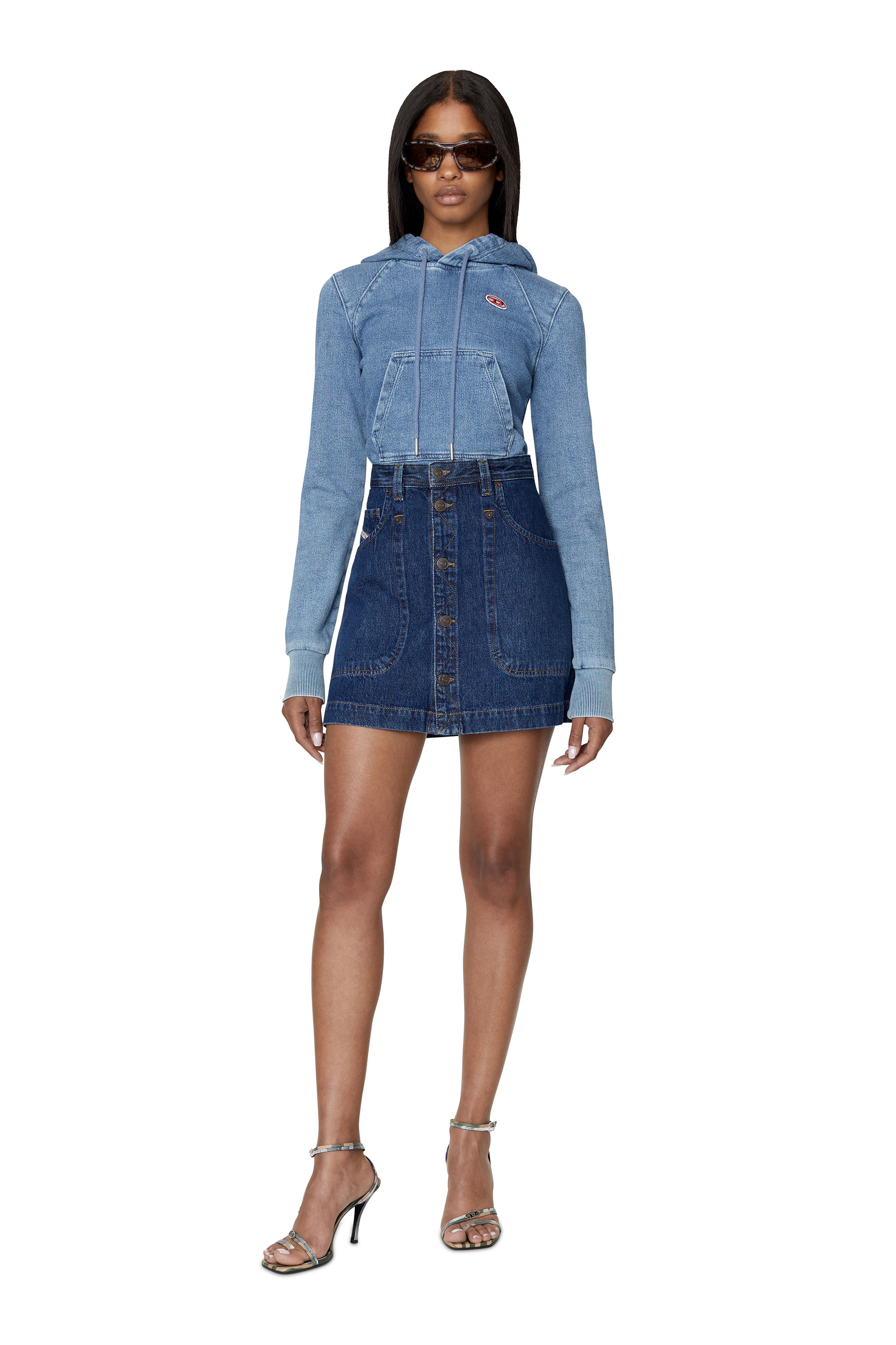 Diesel - DE-ALBUS A-LINE SKIRT, Woman's A-line mini skirt in denim in Dark Blue - 2