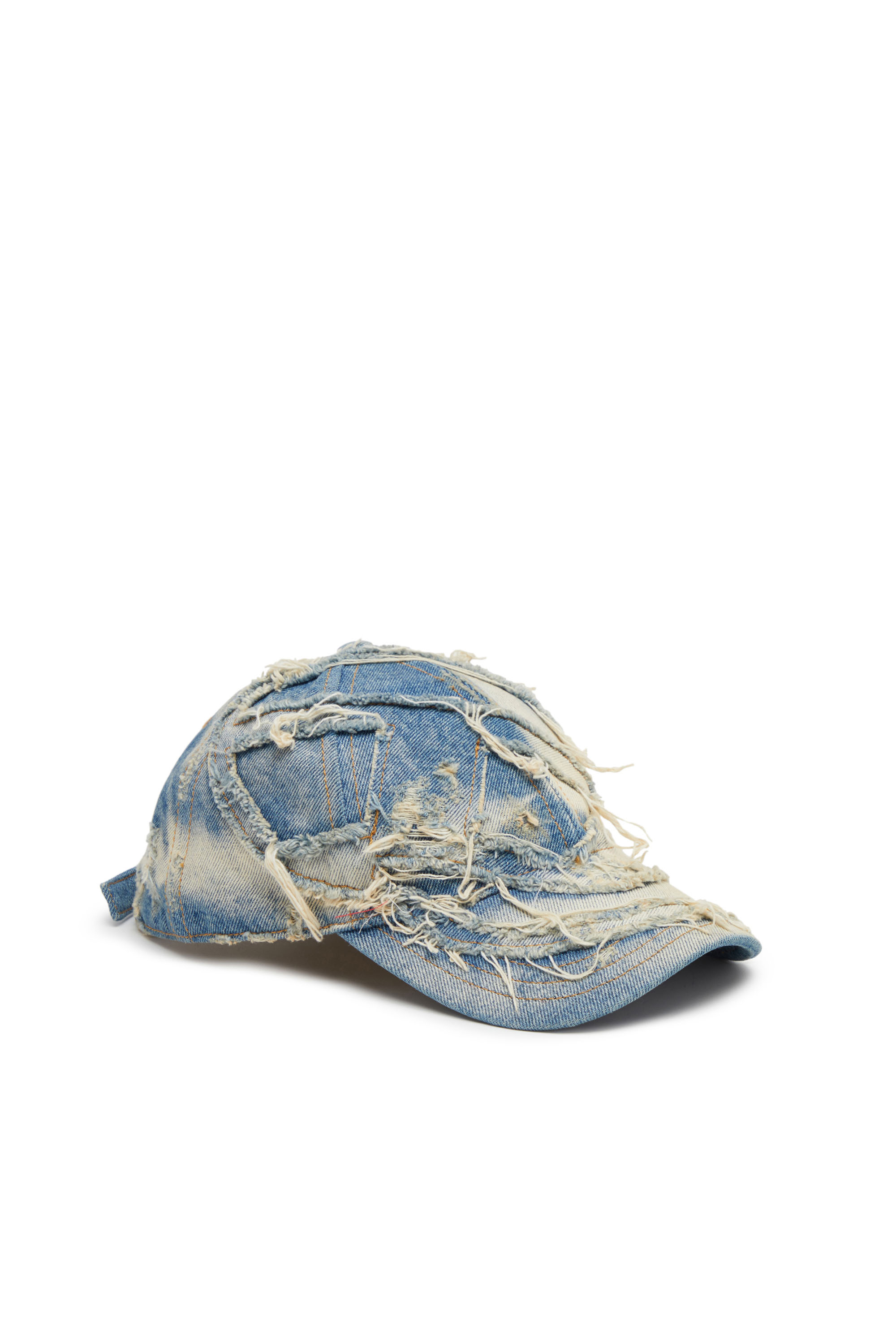 Diesel - C-OBI-DNM, Man's Baseball hat in destroyed denim in Light Blue - 1