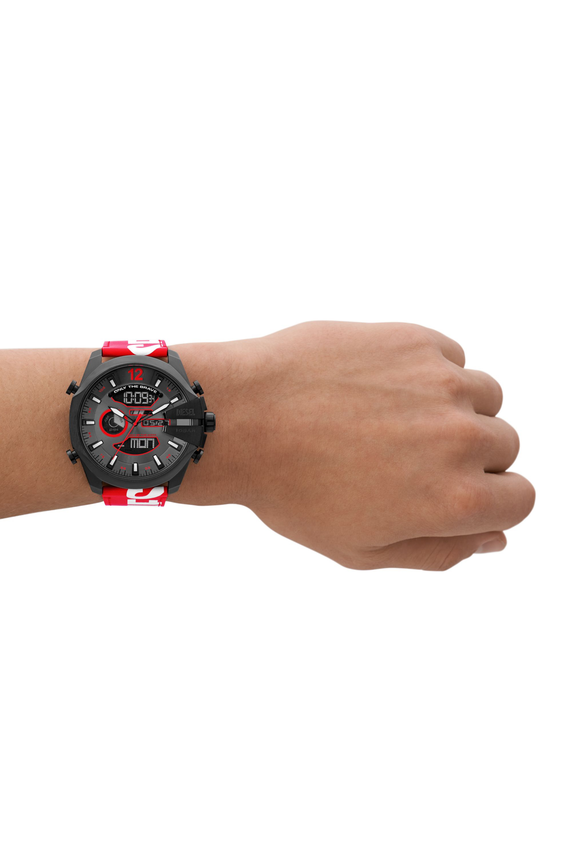 Diesel - DZ4647, Man's Mega Chief ana-digi red and white leather watch in Red - 4